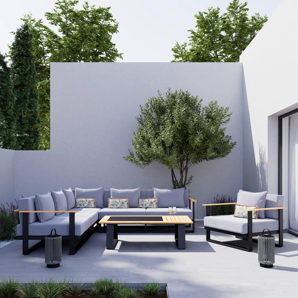 Lounge Garnitura Fabrizia, Siva, 4-Delno - siva, Moderno, kovina/tekstil - Bessagi Garden