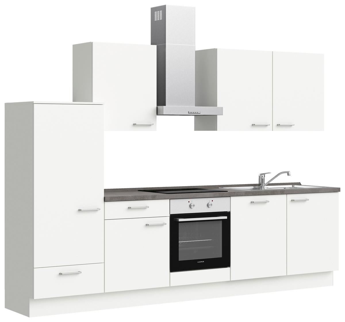 Küchenblock Touch Low m. Geräten Weiß - Schieferfarben/Edelstahlfarben, MODERN, Holzwerkstoff/Metall (300cm) - Nobilia