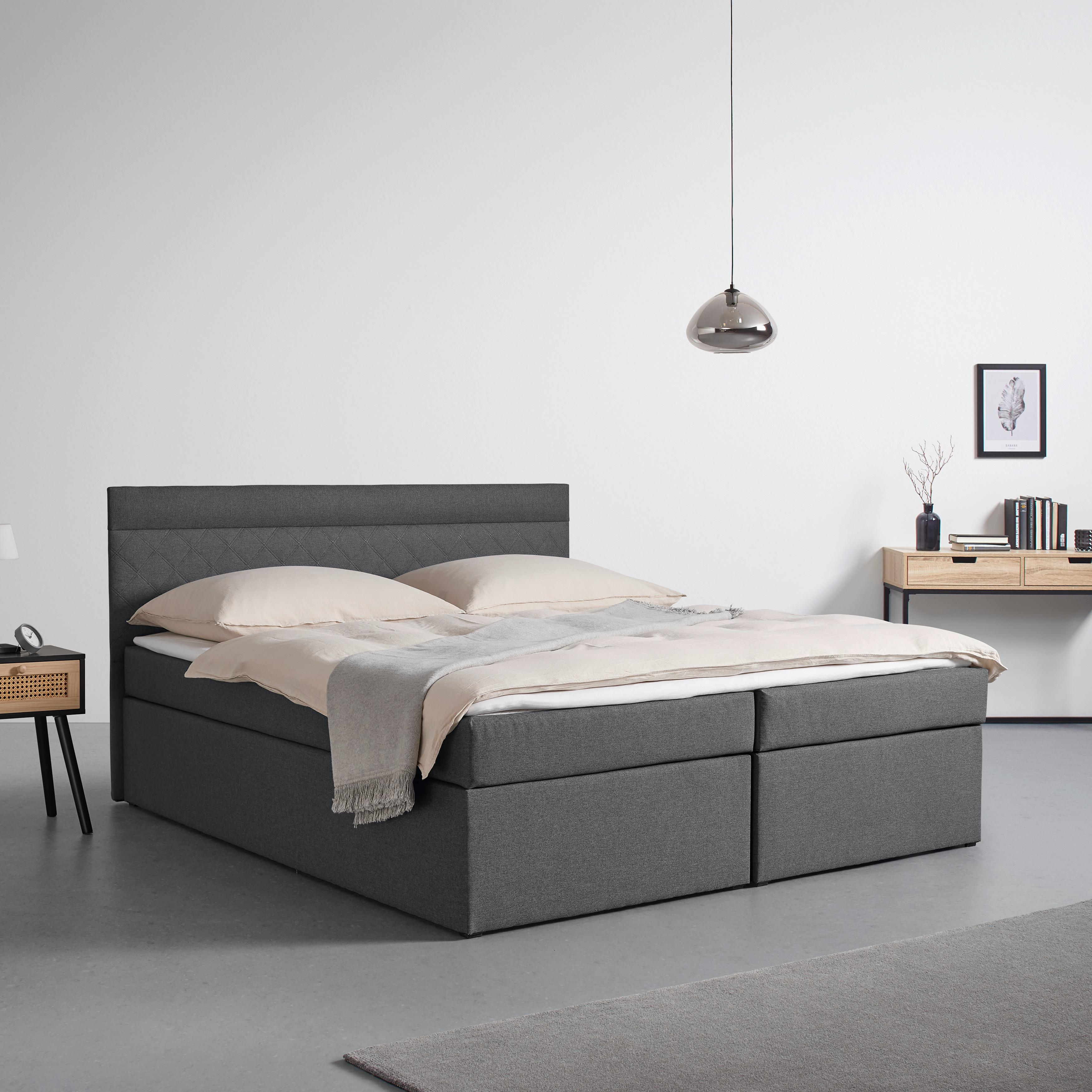 Boxbett Rosa ca. 180x200 cm Dunkelgrau mit Topper - Dunkelgrau/Schwarz, MODERN, Holz/Holzwerkstoff (180/200cm) - Bessagi Home