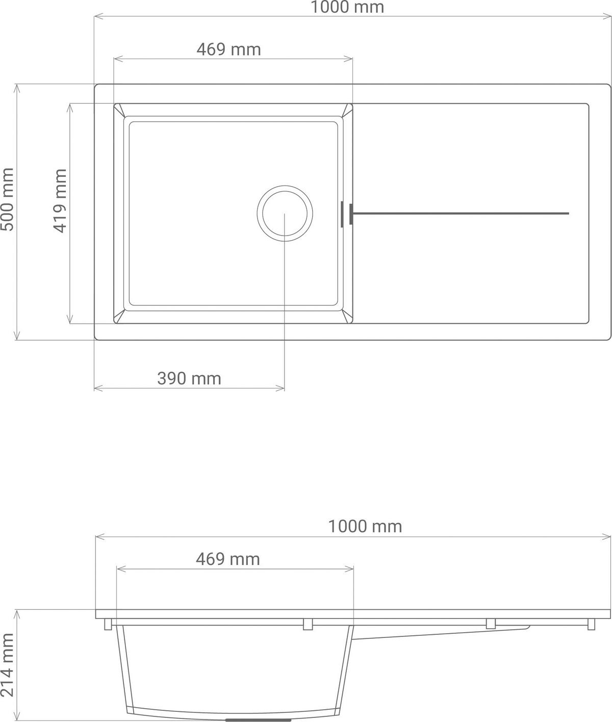 Spüle Cleveland100X50G Grau - Grau, Basics, Glas/Kunststoff (100/21,4/50cm) - Respekta