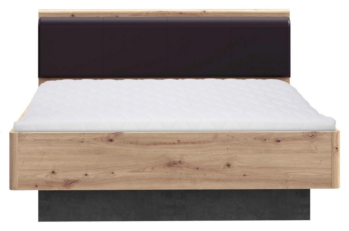 Postelja Raven, Barva Hrasta, Temno Siva, 120x200 - temno siva/črna, Design, leseni material/tekstil (120/200cm) - Carryhome