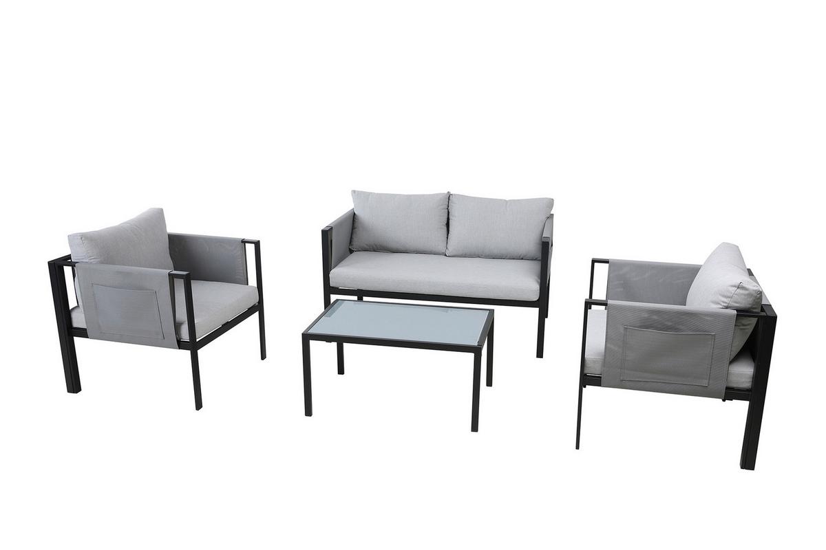 Gartenset 4-tlg. Grau/Schwarz - Schwarz/Grau, Design, Glas/Kunststoff - Gardenson