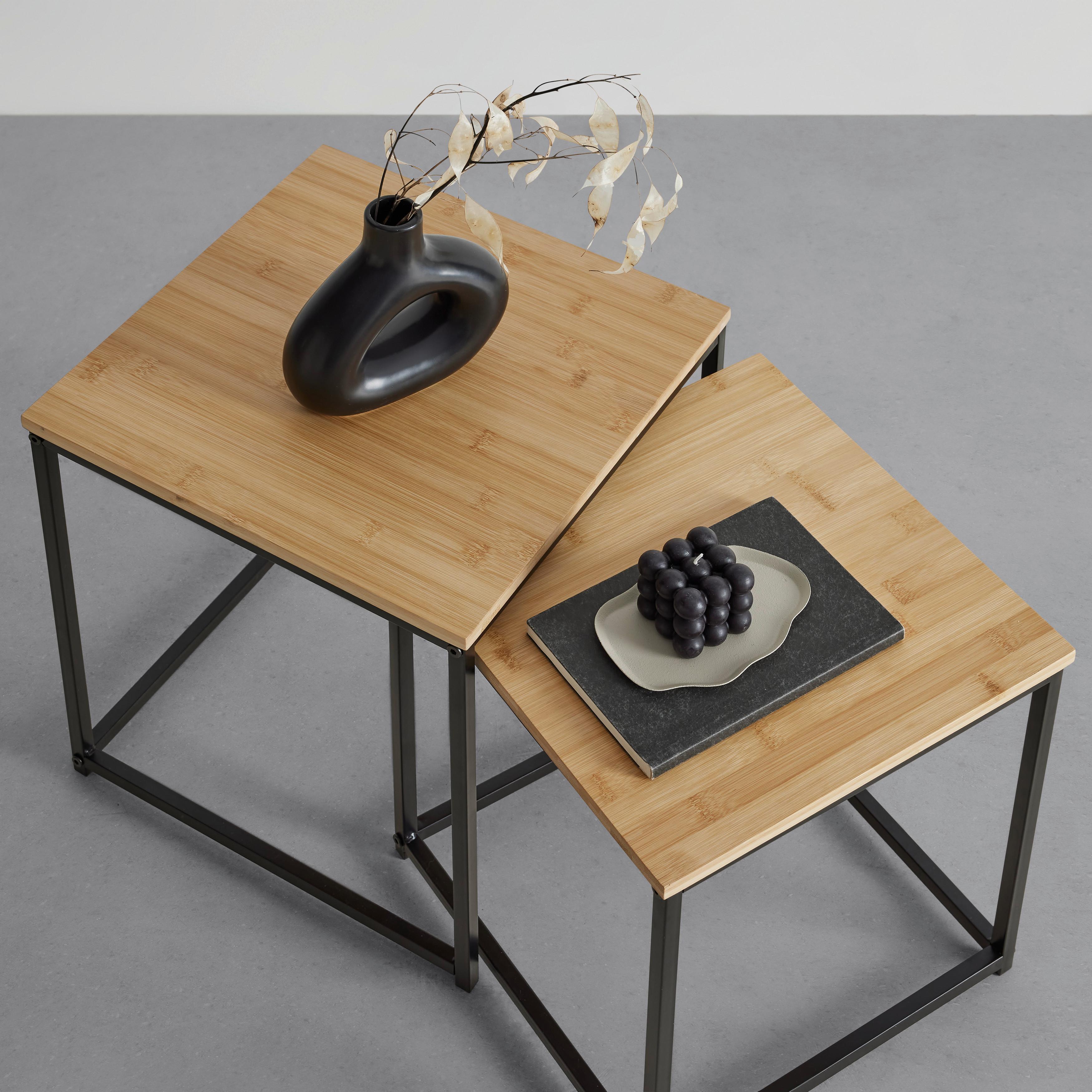 SIDOBORD SET KOKO -EXKLUSIV- - svart/naturfärgad, Lifestyle, metall/naturmaterial (34/38/36/40/34/38cm) - Mömax