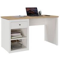 Schreibtisch Korsika Eiche-/Kieferfarben - Eichefarben/Schwarz, ROMANTIK / LANDHAUS, Holzwerkstoff/Metall (136/60/76cm) - Mömax