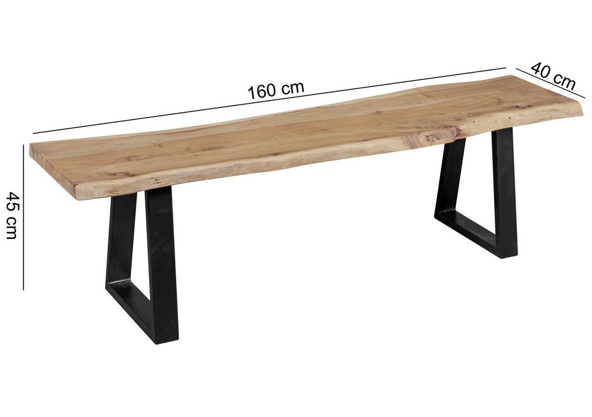 Sitzbank "Gaya", aus Akazie - Schwarz/Akaziefarben, Design, Holz/Metall (160/45/40cm) - MID.YOU