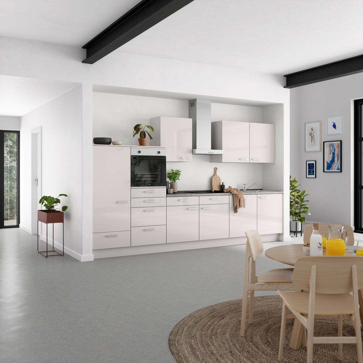 Küchenblock Flash Low m. Geräten Hellgrau - Schieferfarben/Edelstahlfarben, MODERN, Holzwerkstoff/Metall (360cm) - Nobilia