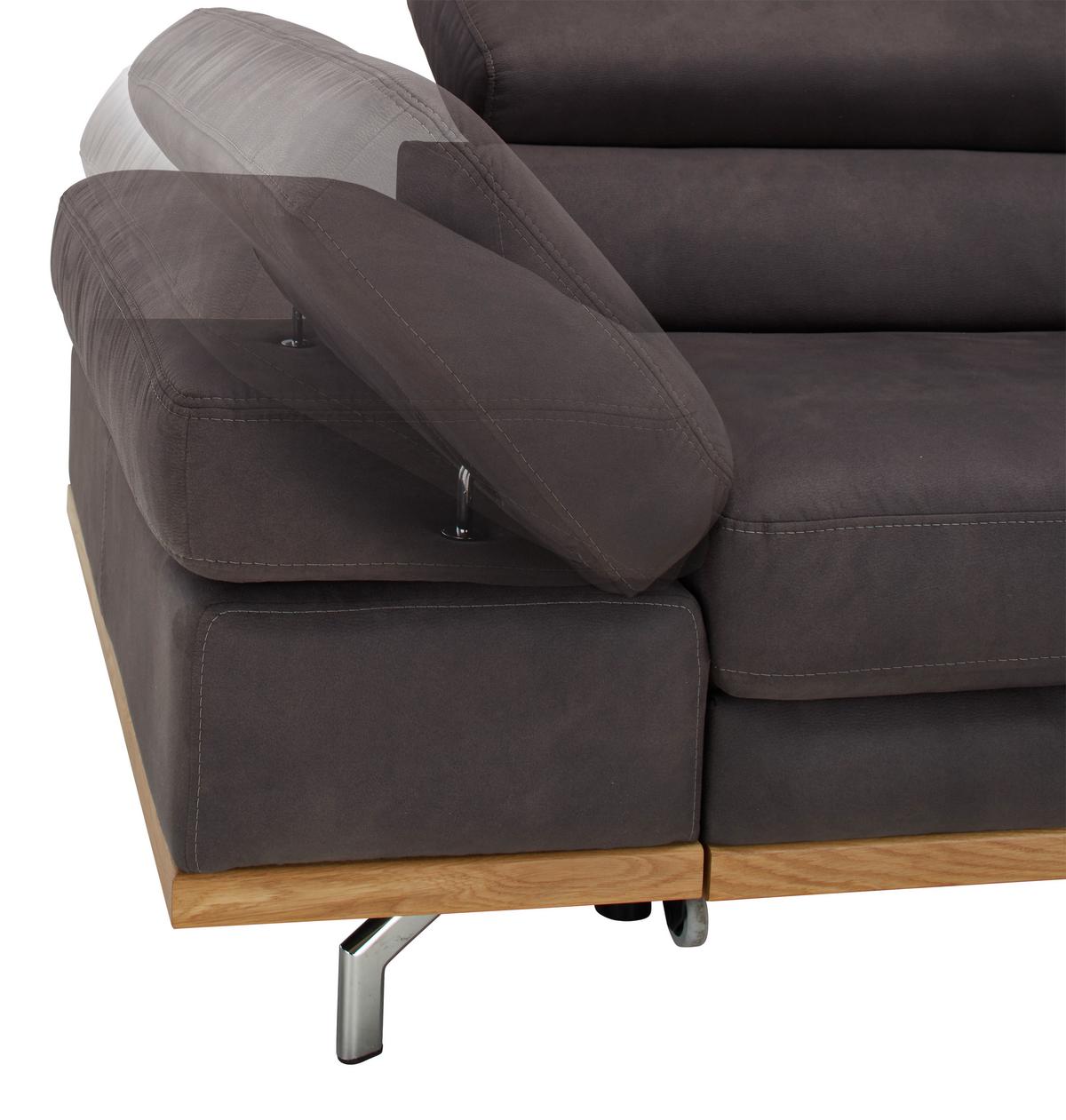 Wohnlandschaft Carmen in Platin mit Bettfunktion - Platinfarben/Chromfarben, KONVENTIONELL, Holz/Textil (292/72/226cm) - Premium Living
