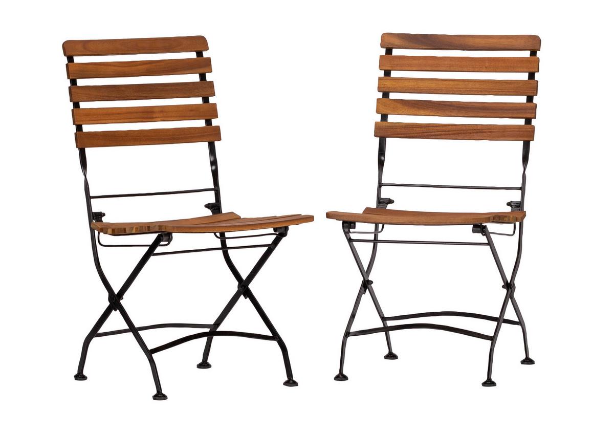 Zložljiv Vrtni Stol Lindau, 2-Delni Set, Antracit - antracit/barve akacije, Basics, kovina/les (45/89/58cm) - Gardenson