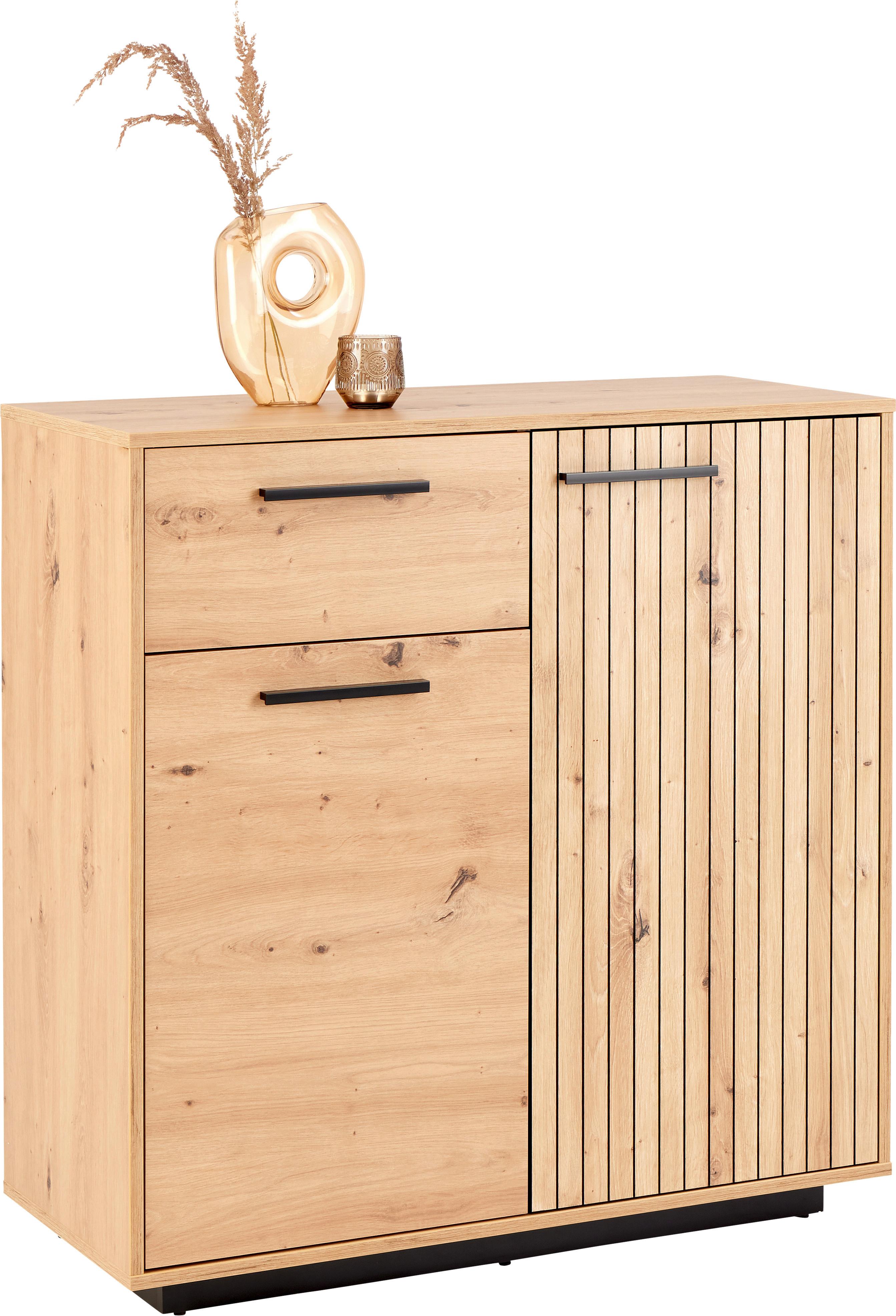 Comodă LUKAS - stejar Artisan/negru, Trend, material pe bază de lemn (93,6/95,4/40,2cm) - Modern Living