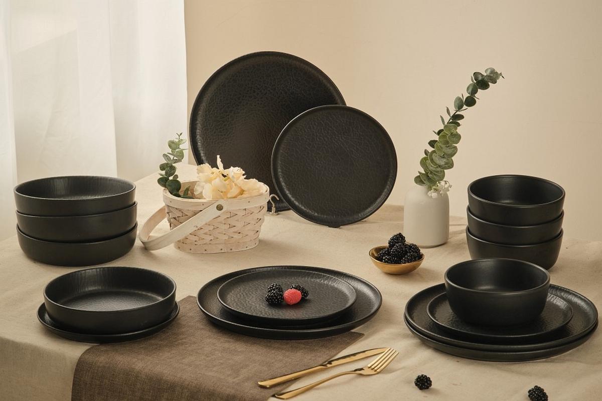 SERWIS OBIADOWO-ŚNIADANIOWY 37005 - czarny, Trend, ceramika - Novel