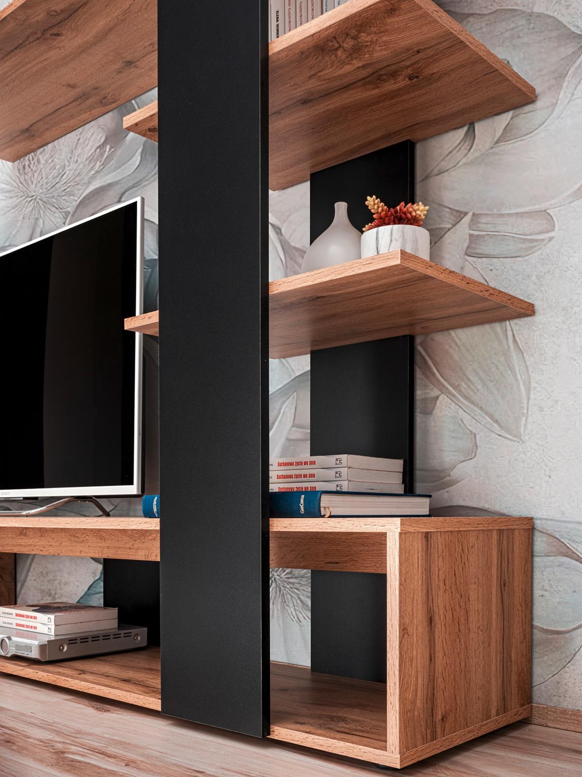 Wohnwand Eco Schwarz/Eiche Wotan - Eiche Wotan/Schwarz, MODERN, Holzwerkstoff/Kunststoff (190/152/35cm) - P & B