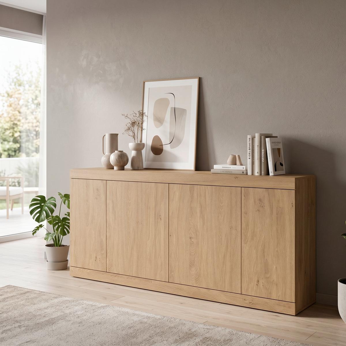 Komoda Aretta - boje hrasta/crna, Moderno, drvni materijal/plastika (200/91,6/41,8cm) - Modern Living