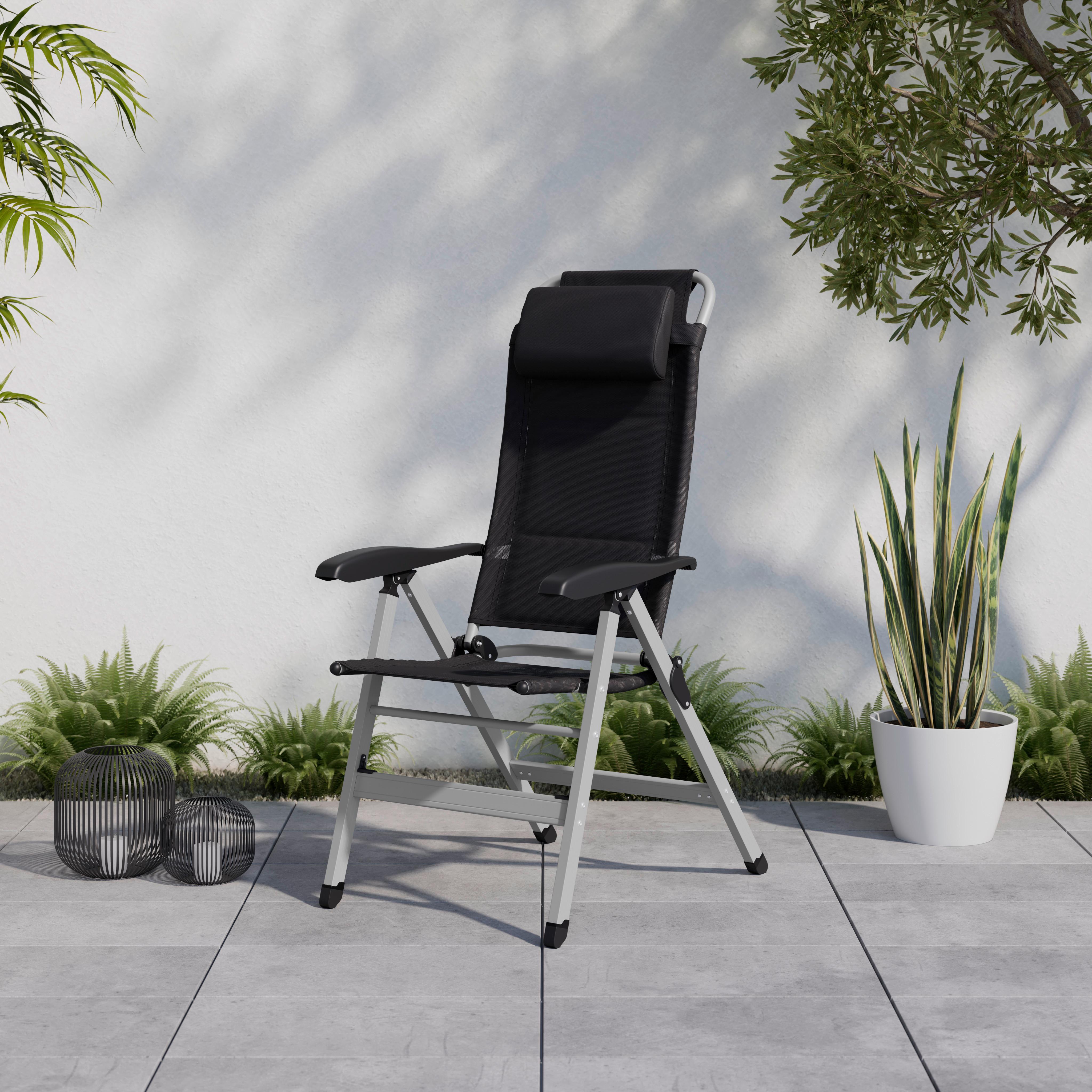 Gartenstuhl Geri Schwarz/Silberfarben - Silberfarben/Schwarz, Basics, Textil/Metall (74/117/60cm)