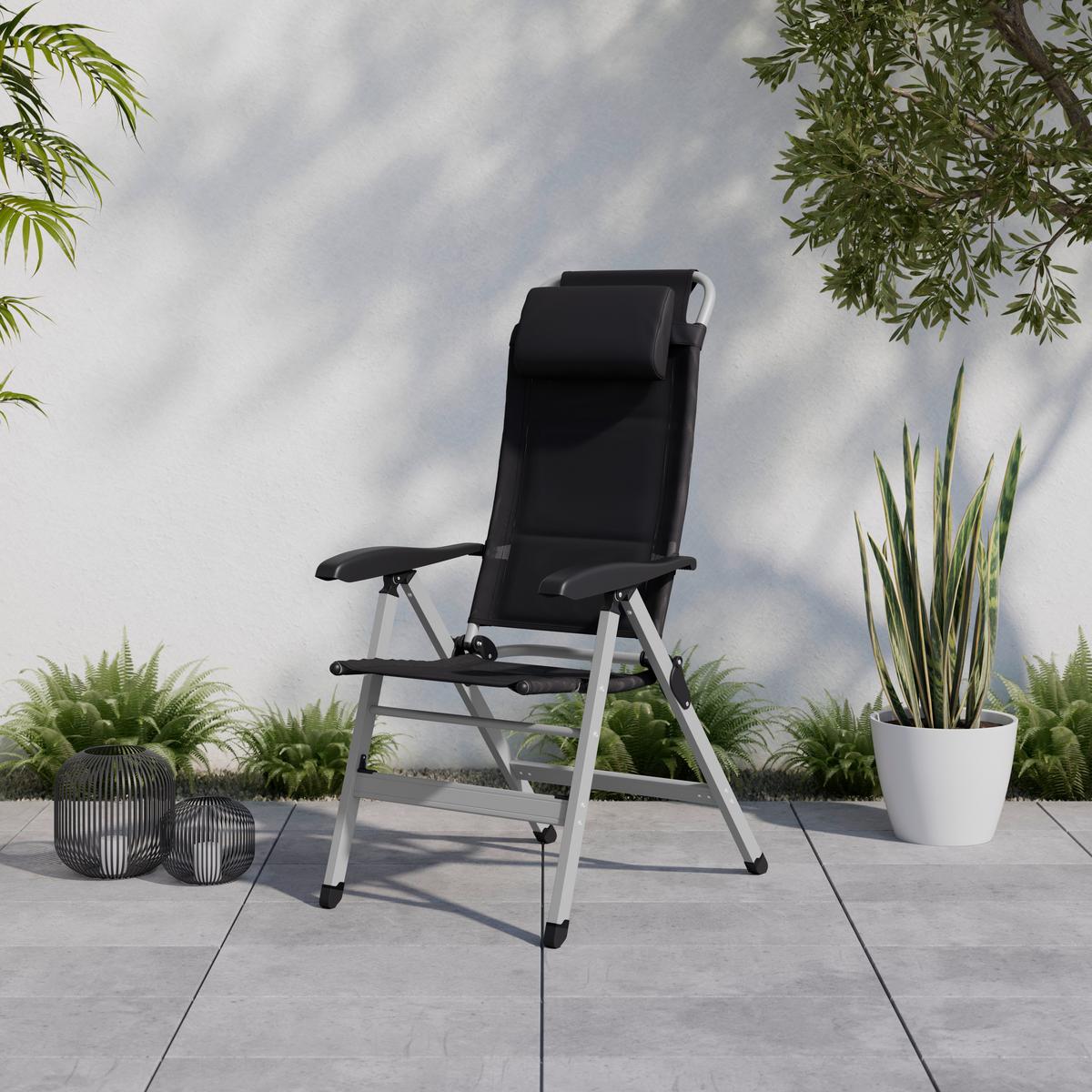 Gartenstuhl Geri Schwarz/Silberfarben - Silberfarben/Schwarz, Basics, Textil/Metall (74/117/60cm)