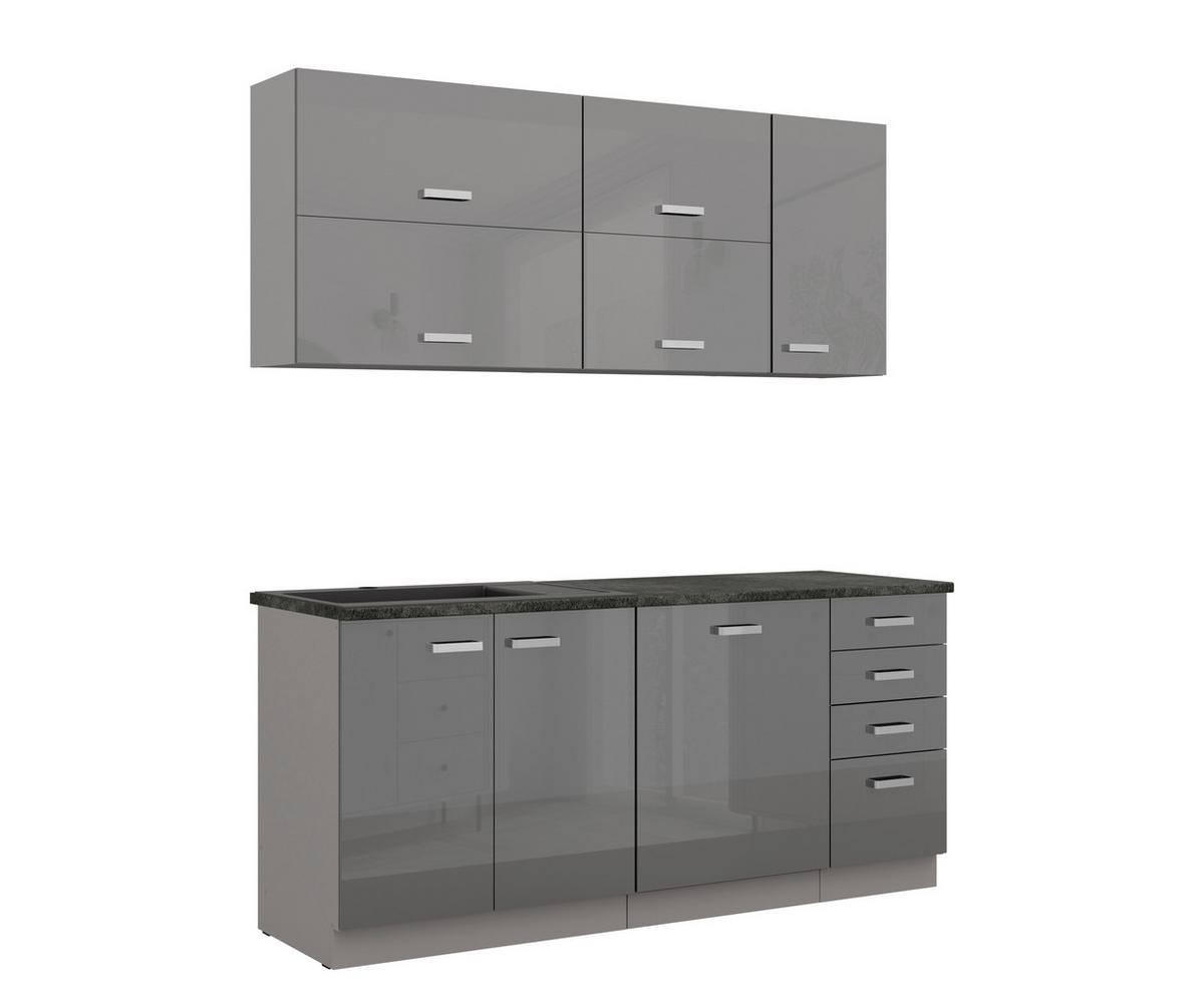 Blok Kuhinja Grey - siva visoki sjaj/boja hroma, Moderno, metal/pločasti materijal (180/214/60cm) - Modern Living