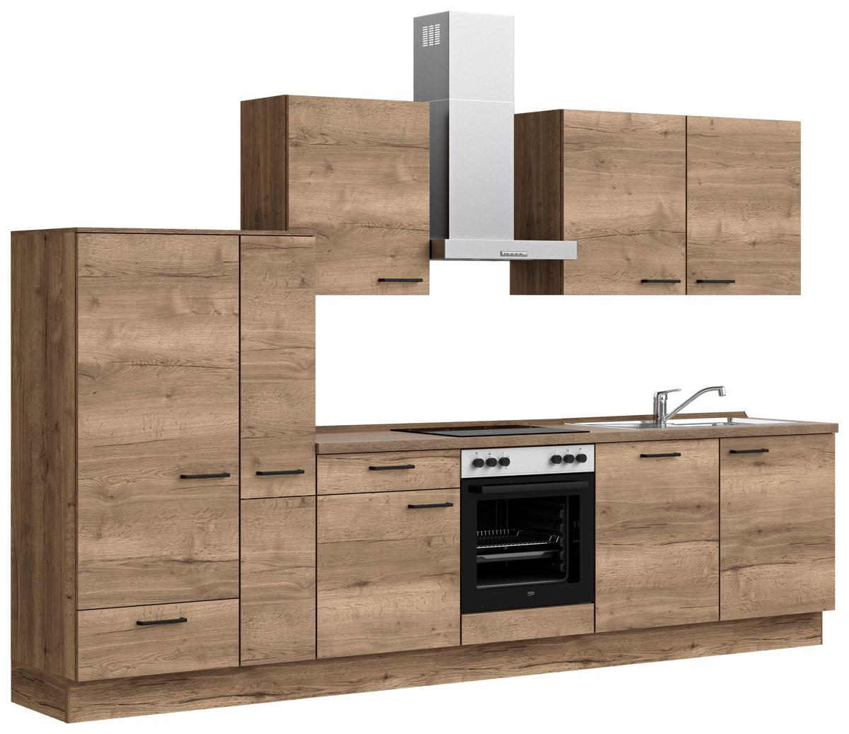 Küchenblock Structura Low m. Geräten Eiche dunkel - Eiche dunkel/Eichefarben, MODERN, Holzwerkstoff/Metall (330cm) - Nobilia