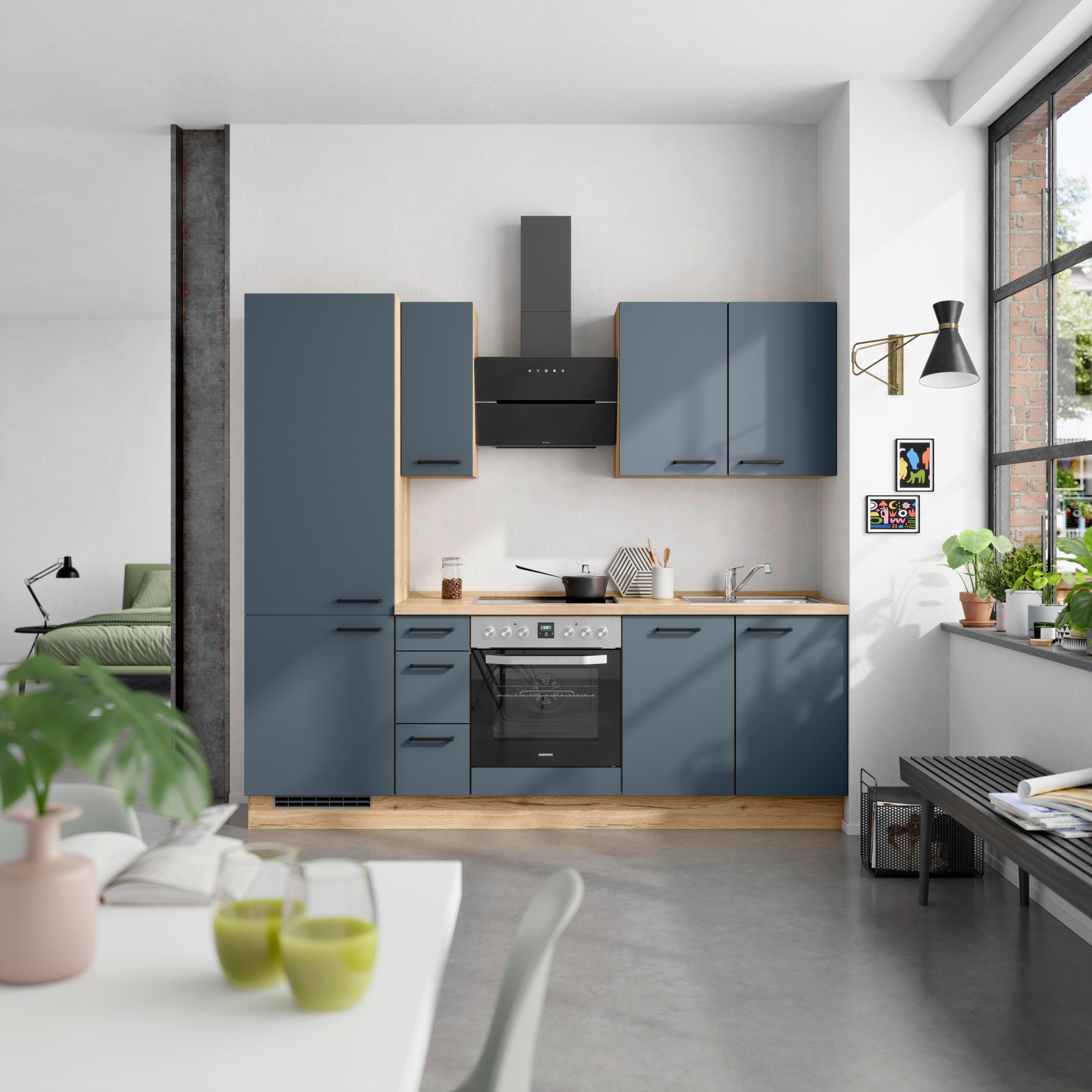 Küchenblock Easytouch High m. Geräten Dunkelblau - Eichefarben/Schwarz, MODERN, Holzwerkstoff/Metall (240cm) - Nobilia