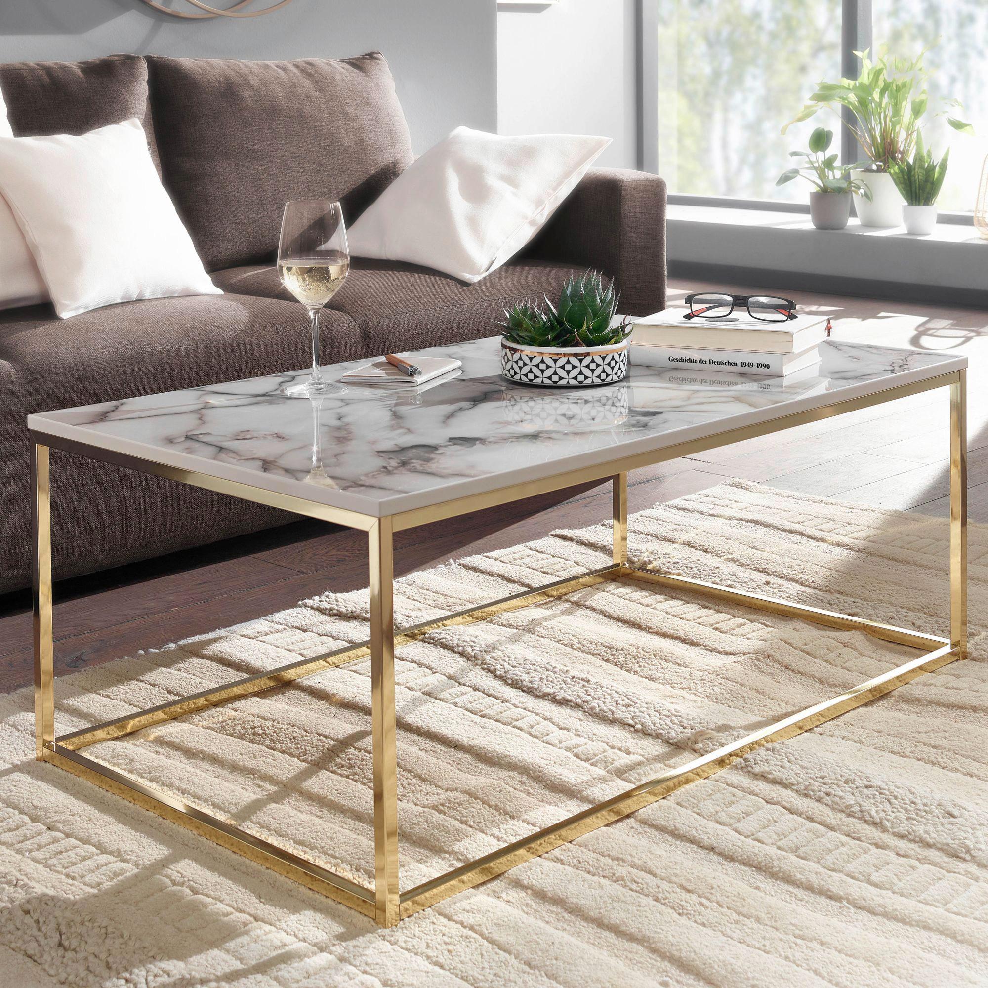 Klubska Miza Wohnling - zlate barve/bela, Moderno, kovina/leseni material (100/60/40cm) - MID.YOU
