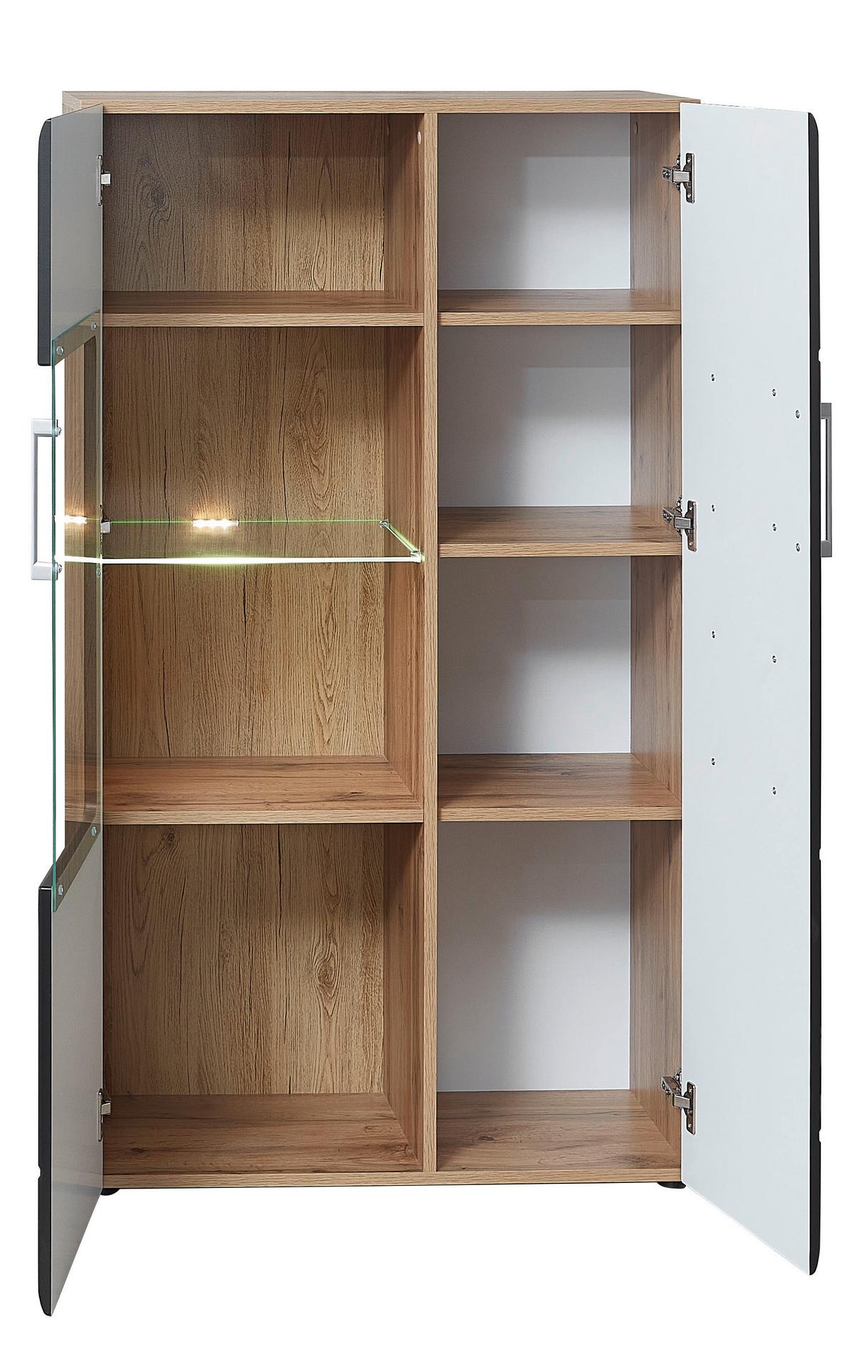 Wohnwand in Schwarz/Eichefarben - Chromfarben/Eichefarben, KONVENTIONELL, Glas/Holzwerkstoff (330/208/52cm) - Mömax
