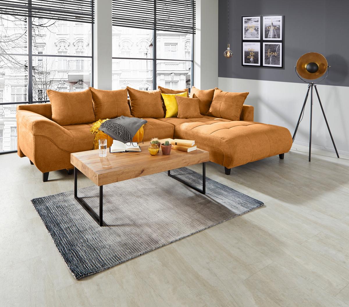 Kutna Garnitura Mendoza - narančasta/siva, Design, tekstil/drvo (309/197cm) - Modern Living