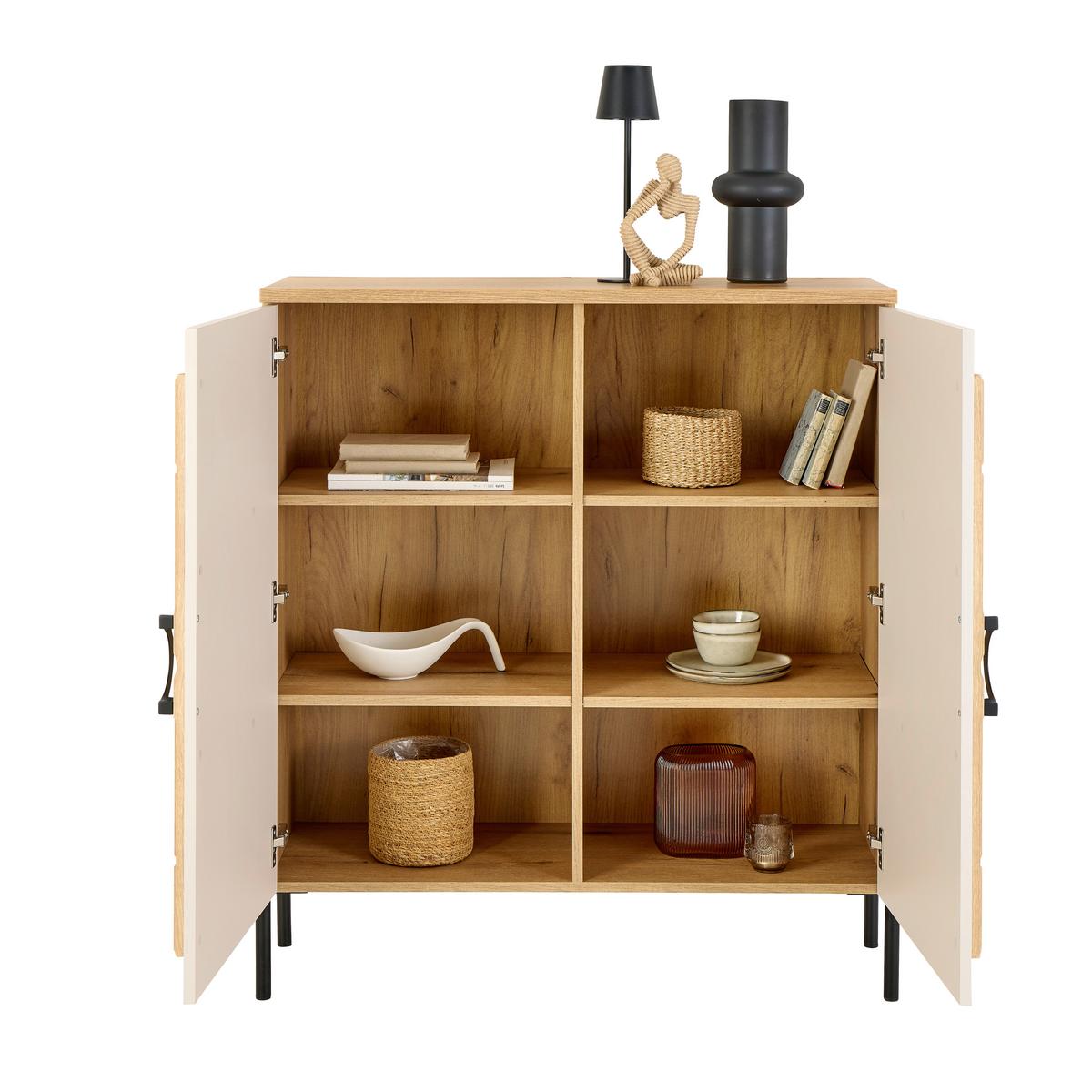 Komoda Hong Kong - kašmir/boje hrasta, Trend, drvni materijal/metal (100/113/37,5cm) - Modern Living