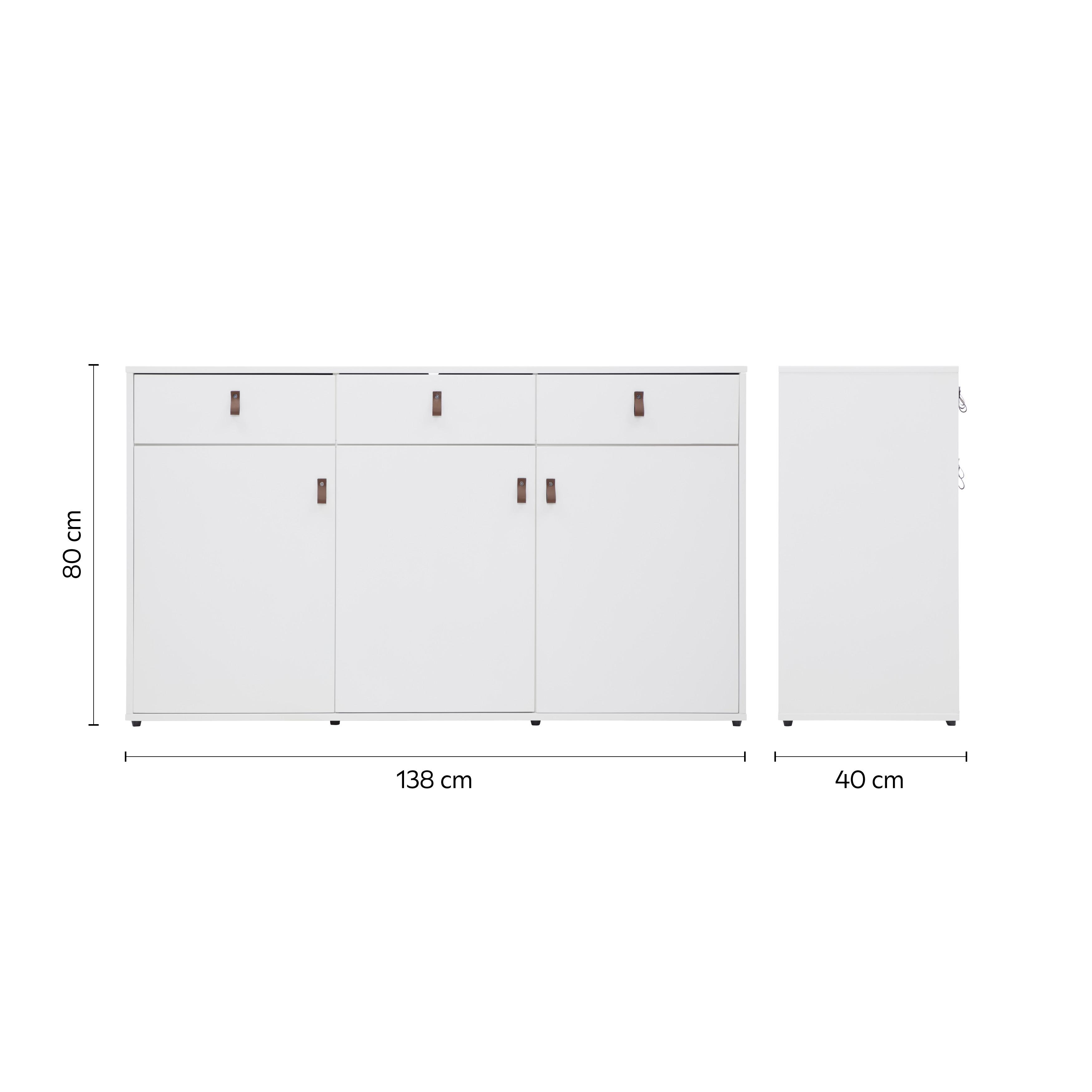 Sideboard "Mick", weiß - Schwarz/Braun, MODERN, Kunststoff/Textil (138/80/40cm) - Bessagi Home