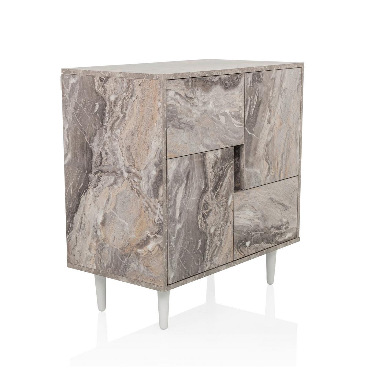 Komoda Lykkja, Rjava, Bela - črna/bela, Moderno, leseni material/les (72/77/39,5cm) - MID.YOU