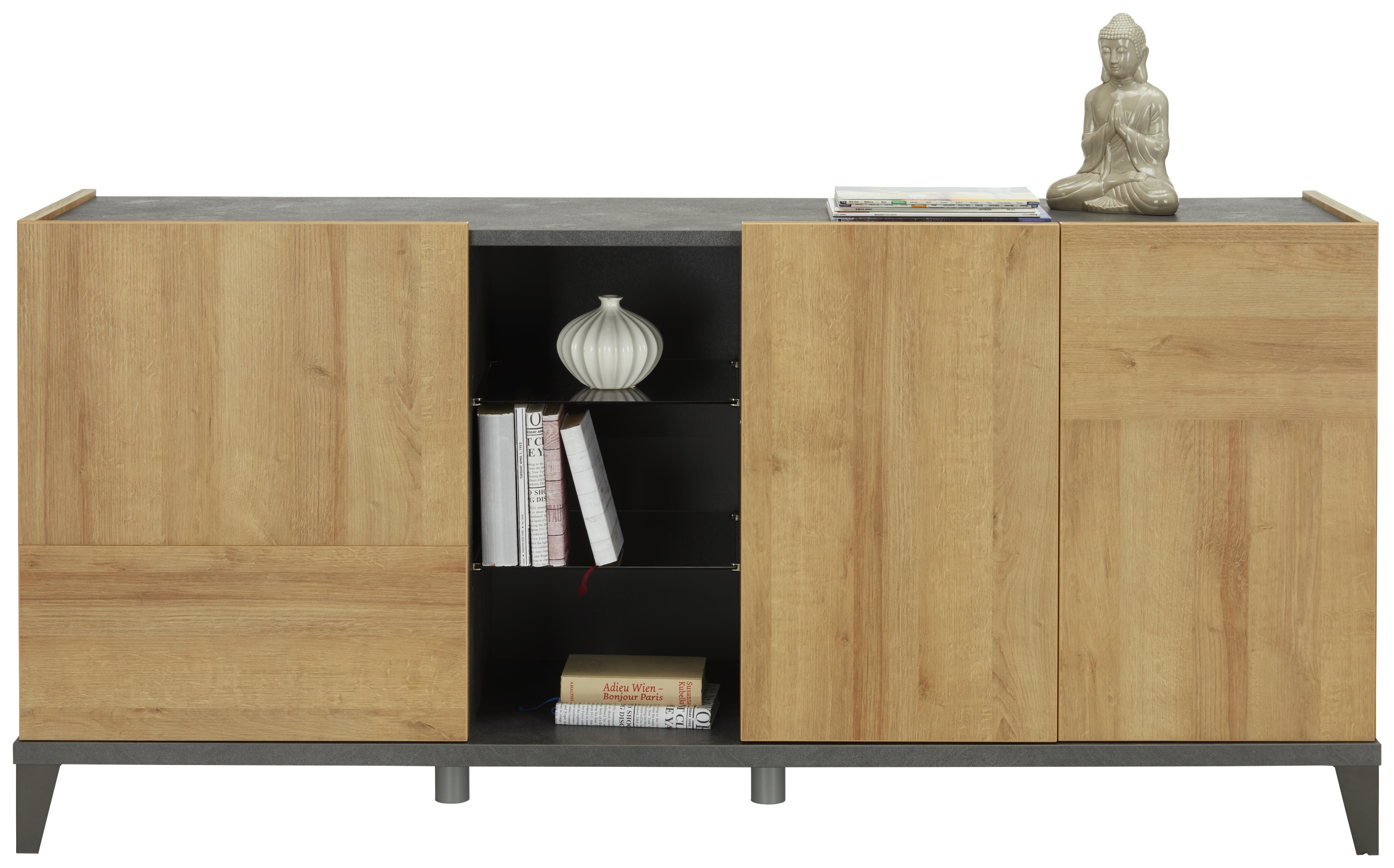 Sideboard in Eichefarben - Eichefarben/Anthrazit, Glas/Holzwerkstoff (180/84cm)