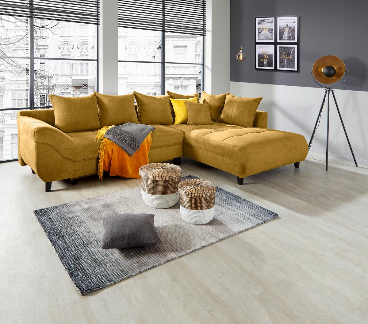 Kutna Garnitura Mendoza - siva/boje senfa, Design, tekstil/drvo (309/197cm) - Modern Living