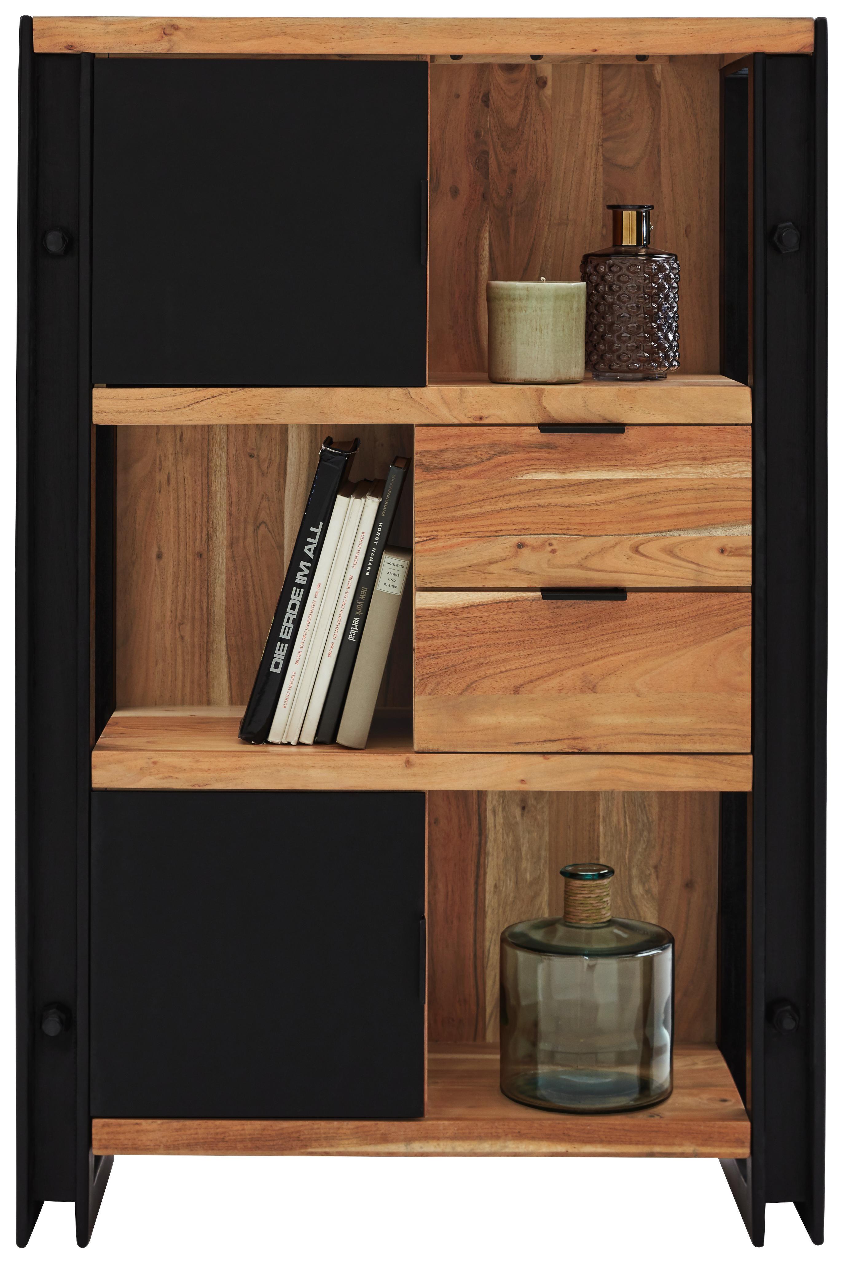 Highboard in Naturfarben Massiv - Schwarz/Naturfarben, LIFESTYLE, Holz/Holzwerkstoff (94/140/35cm) - Zandiara