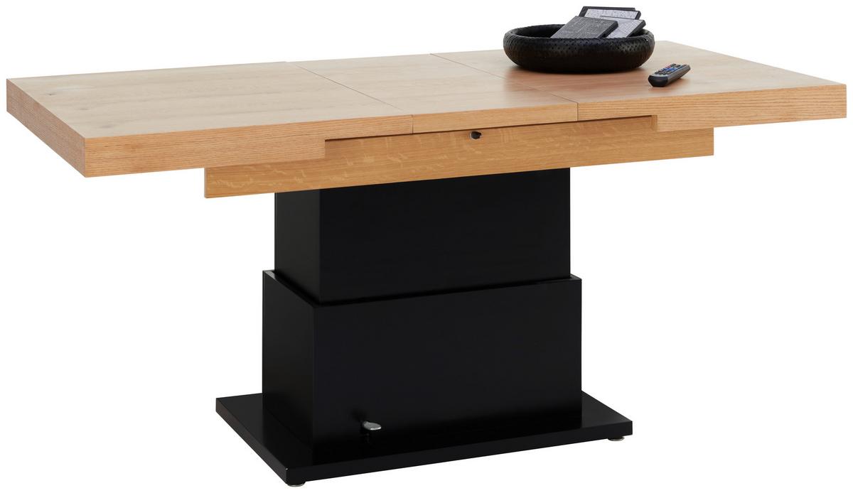 Couchtisch 2 in 1 Based in Schwarz/Eichefarben - Eichefarben/Schwarz, MODERN, Holz/Holzwerkstoff (133-170/80/51,5-77,5cm) - Based
