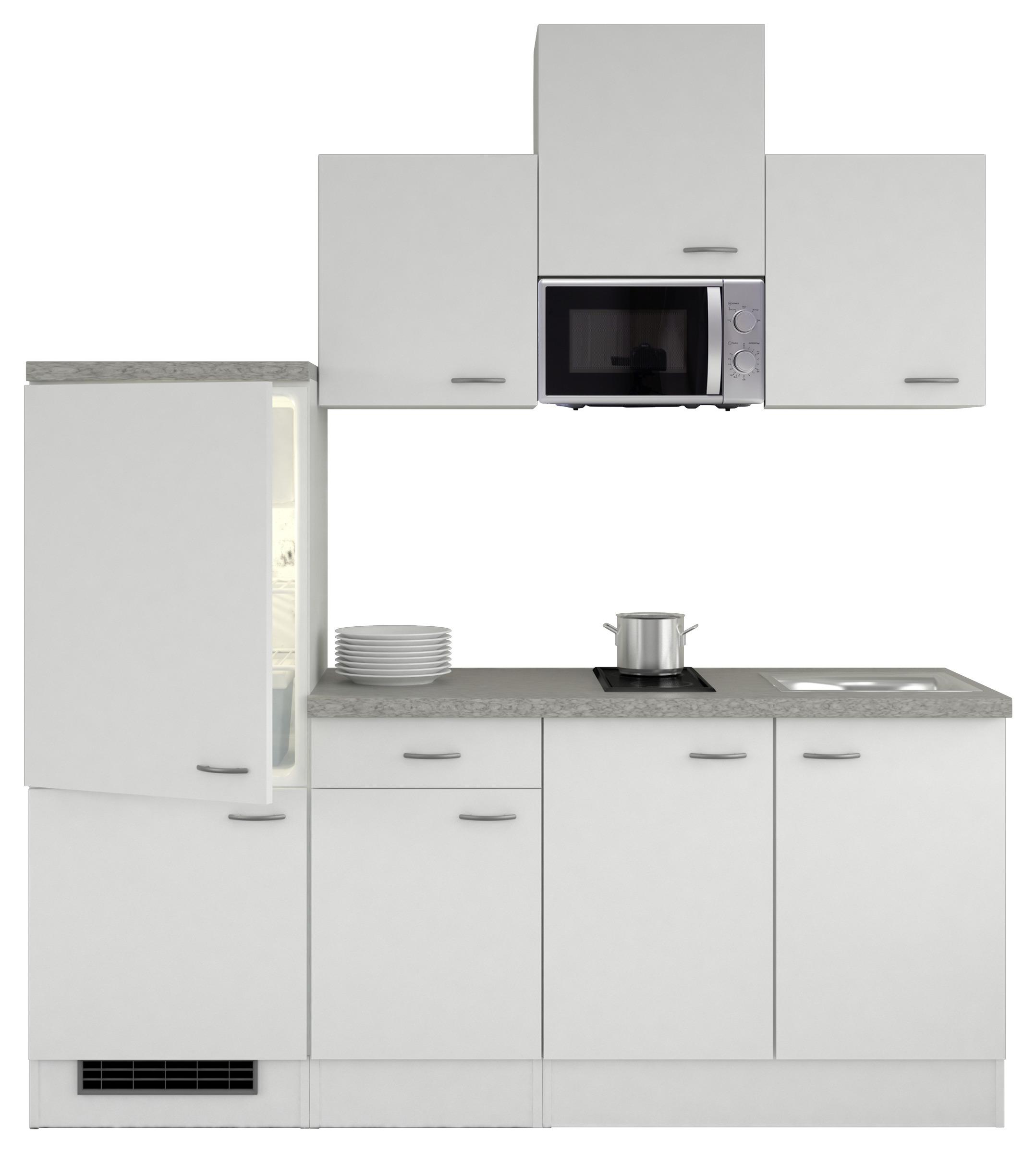 Küchenblock "Wito" , Weiß - Edelstahlfarben/Hellgrau, MODERN, Holzwerkstoff/Kunststoff (210cm) - FlexWell