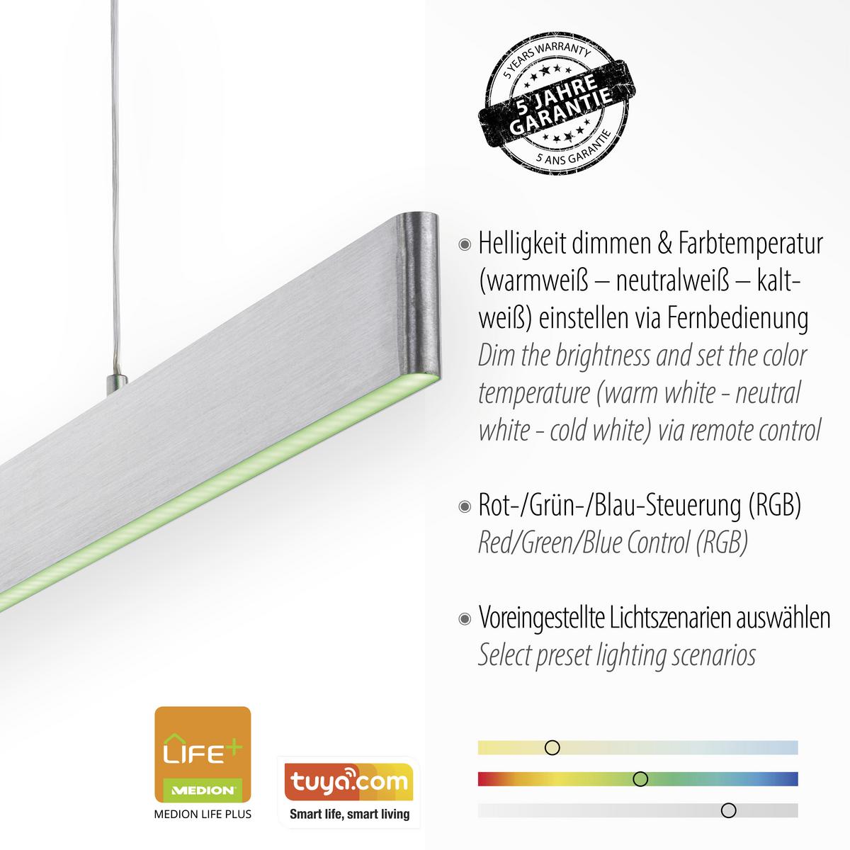 LED-Hängeleuchte Nila in Alufarben max. 28 Watt - Alufarben, MODERN, Kunststoff/Metall (121/8/120cm)