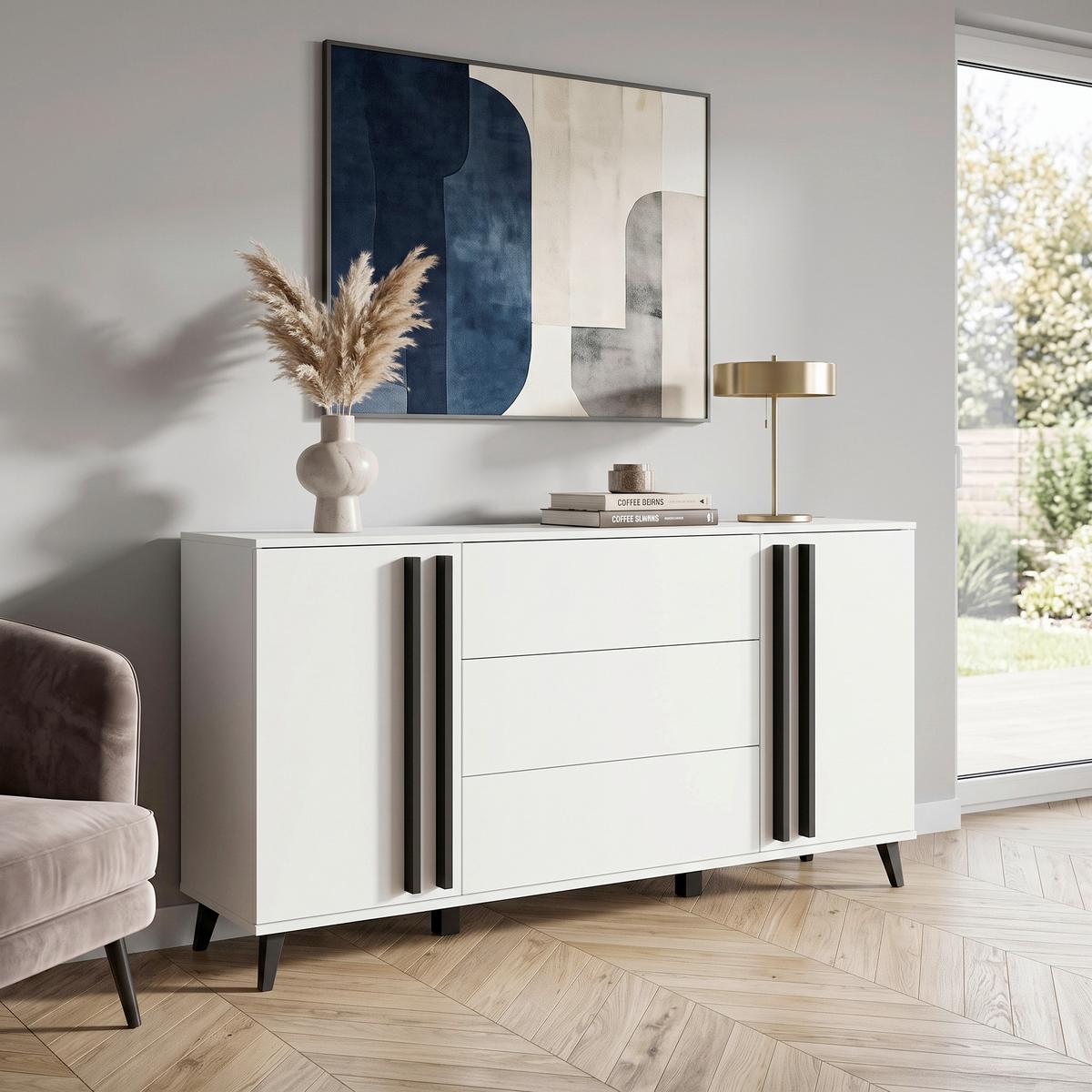 Tálalószekrény Helsinki 150 - fekete/fehér, Trend, faalapú anyag (150/77,8/39,5cm) - P & B