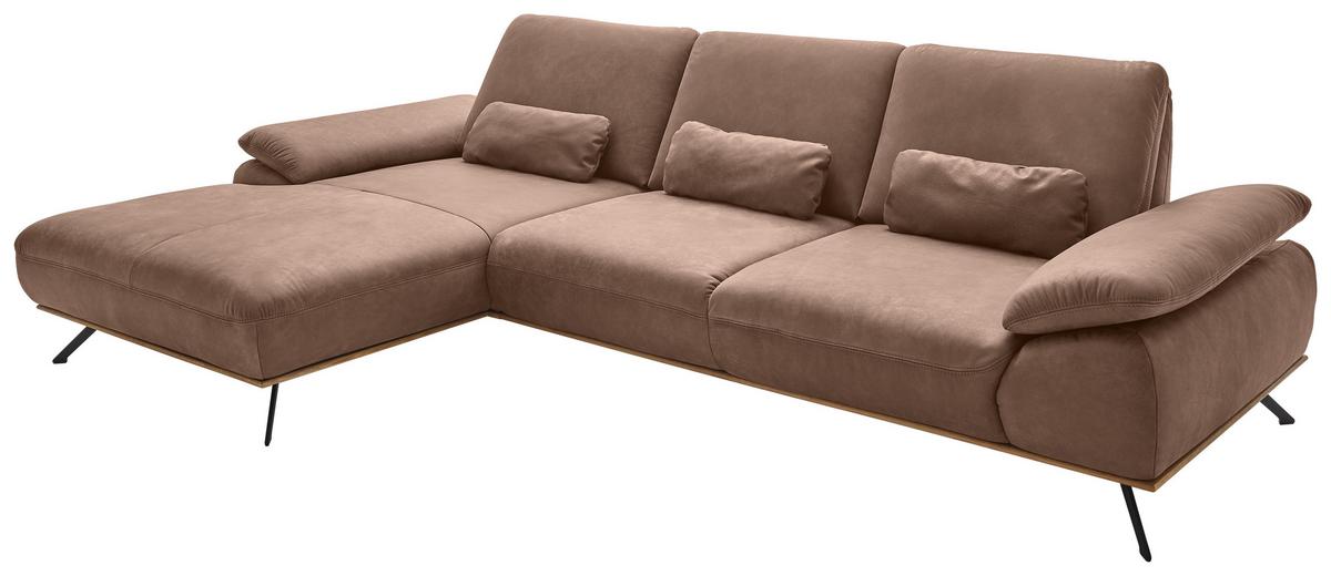 Wohnlandschaft Erling Braun - Beige/Schwarz, MODERN, Leder/Metall (187/89/322cm) - Premium Living