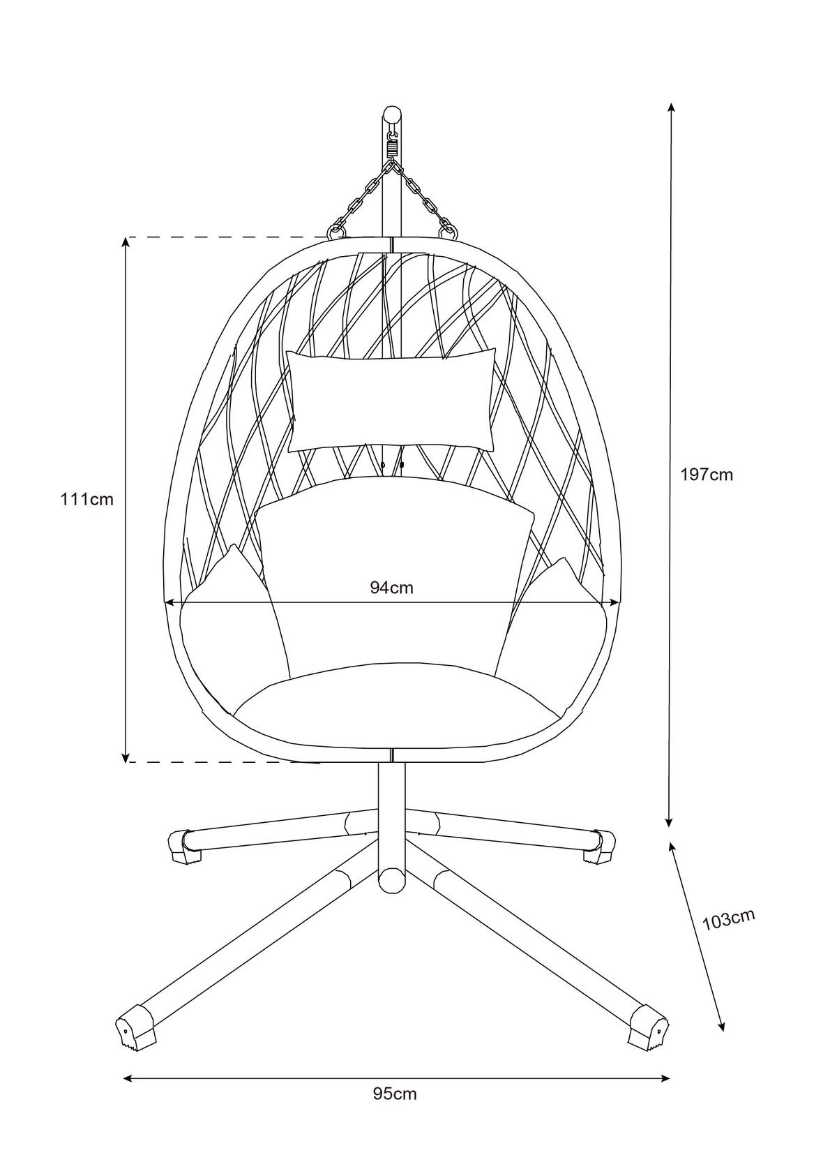 Függőfotel Amy - natúr színű/sötétszürke, Modern, műanyag/textil (95/196/103cm)