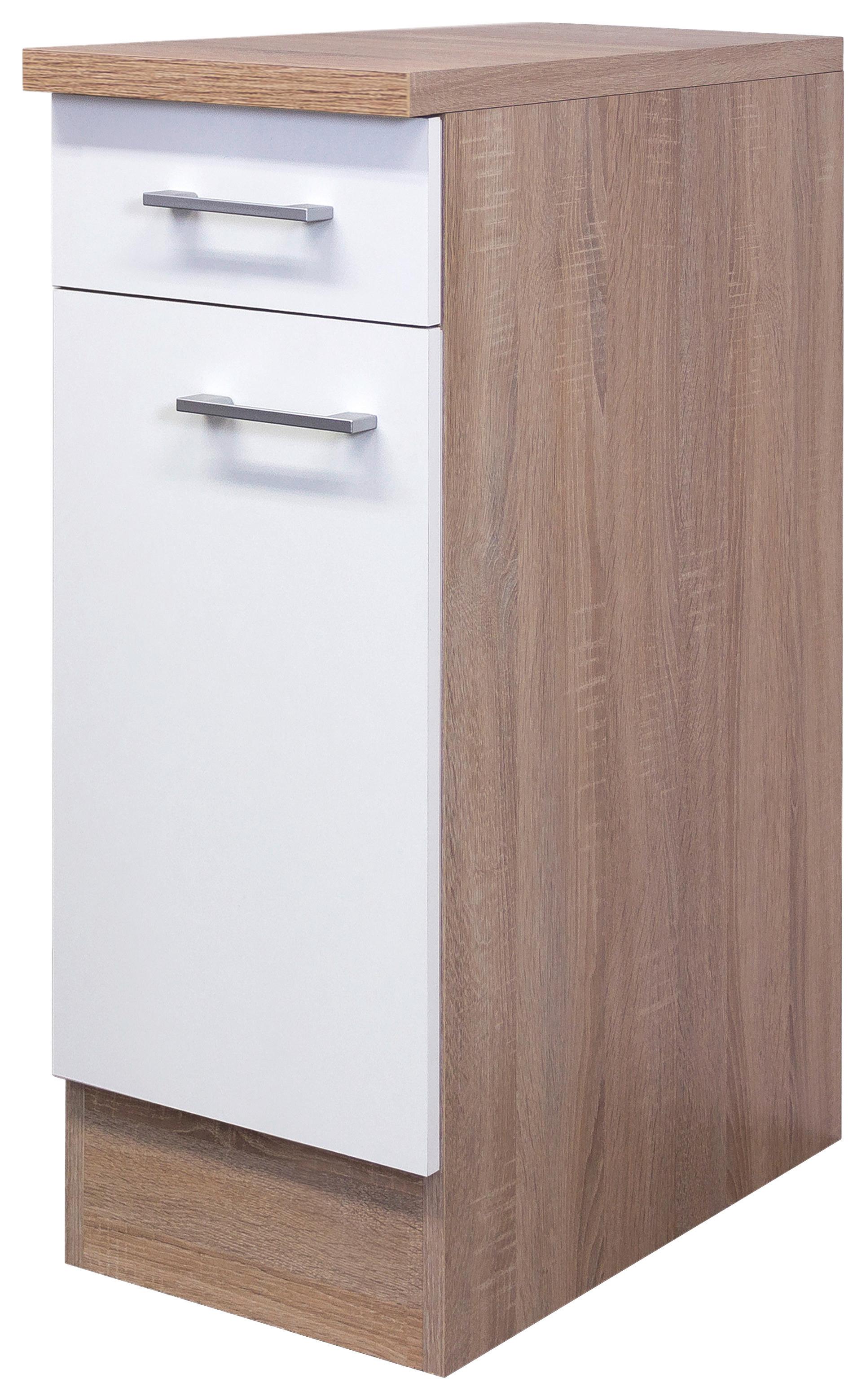 Küchenunterschrank Samoa ca. 30 cm Weiß/Sonoma Eiche - Alufarben/Weiß, KONVENTIONELL, Holzwerkstoff/Kunststoff (30/85/57cm) - FlexWell