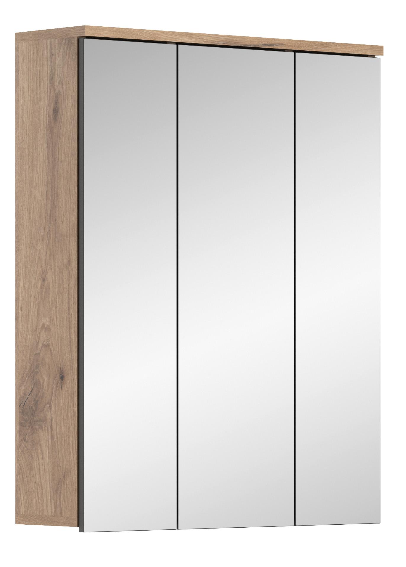 Spiegelschrank Mason 3-türig ca. 60x77x18 cm Eichefarben - MODERN, Glas/Holzwerkstoff (60/77/18cm) - MID.YOU