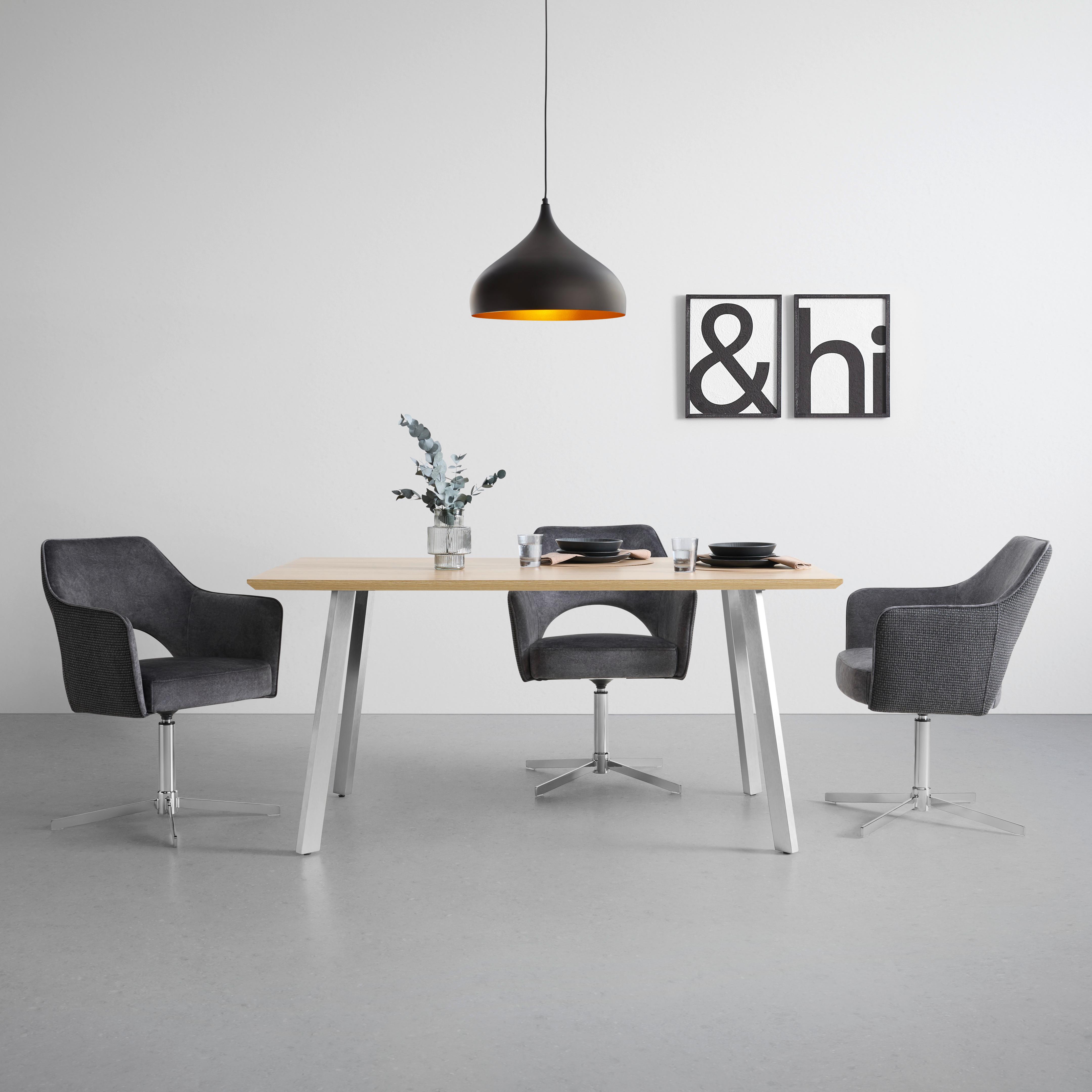 STOL MED ARMSTÖD VALLETTA - kromfärg/antracit, Klassisk, metall/textil (61/85/60cm) - Premium Living