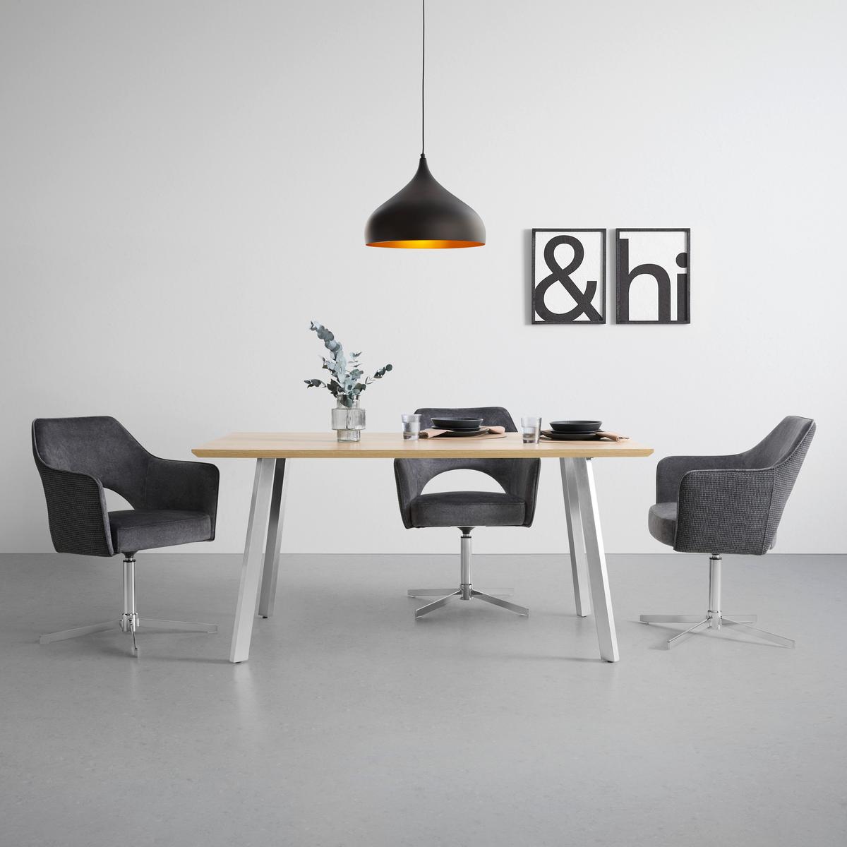 Armlehnstuhl Valletta in Anthrazit Webstoff - Chromfarben/Anthrazit, KONVENTIONELL, Textil/Metall (61/85/60cm) - Premium Living