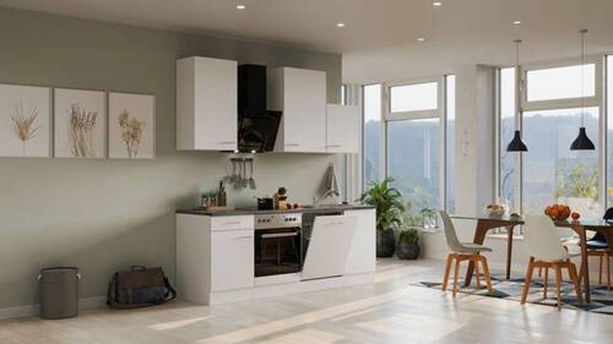 Kuhinjski Blok Lucca - bela/barve aluminija, Moderno, umetna masa/leseni material (220cm) - FlexWell