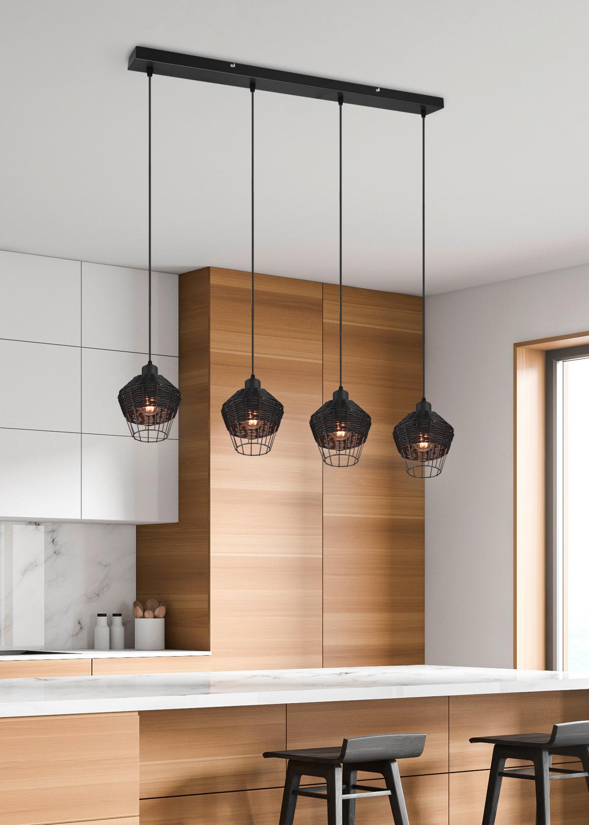 Pendelleuchte Borka Schwarz max. 40 Watt - Schwarz, ROMANTIK / LANDHAUS, Holz/Metall (95/150/17,5cm)