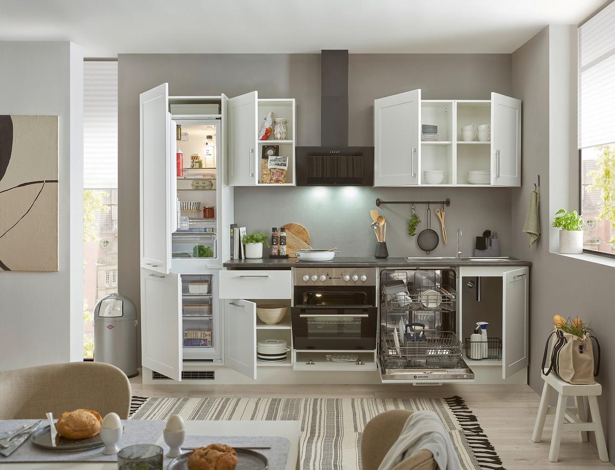 Küchenblock Marseille mit Geräten ca. 280 cm Weiß - Chromfarben/Anthrazit, Design, Holzwerkstoff/Metall (280cm) - P & B