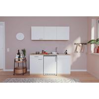 Miniküche Economy m. Geräten B: ca. 150cm Weiß/Eichefarben - Eichefarben/Weiß, Basics, Holzwerkstoff (150cm) - Respekta