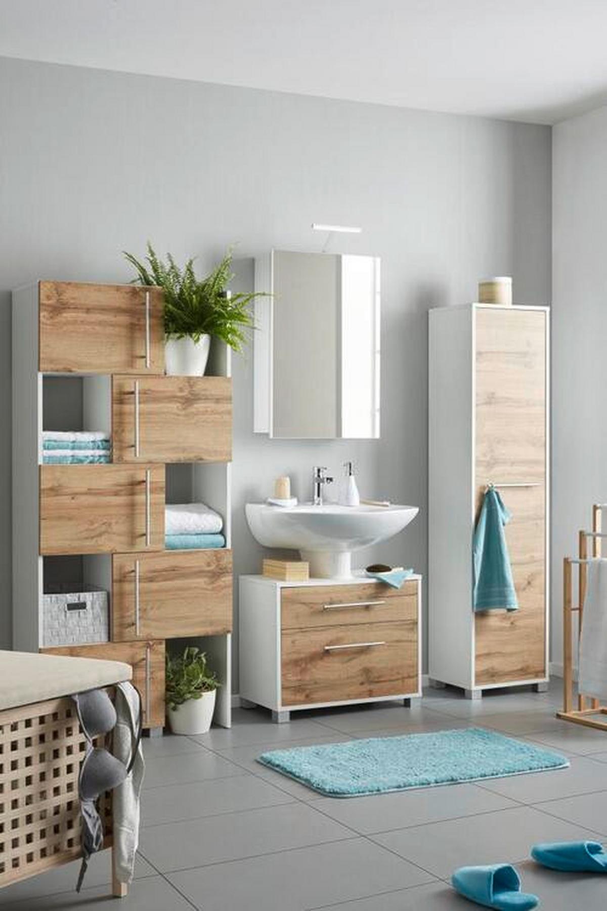 Unterschrank Weiß/Eichefarben - Chromfarben/Weiss, Modern, Holzwerkstoff/Metall (40/100/33cm) - Mömax