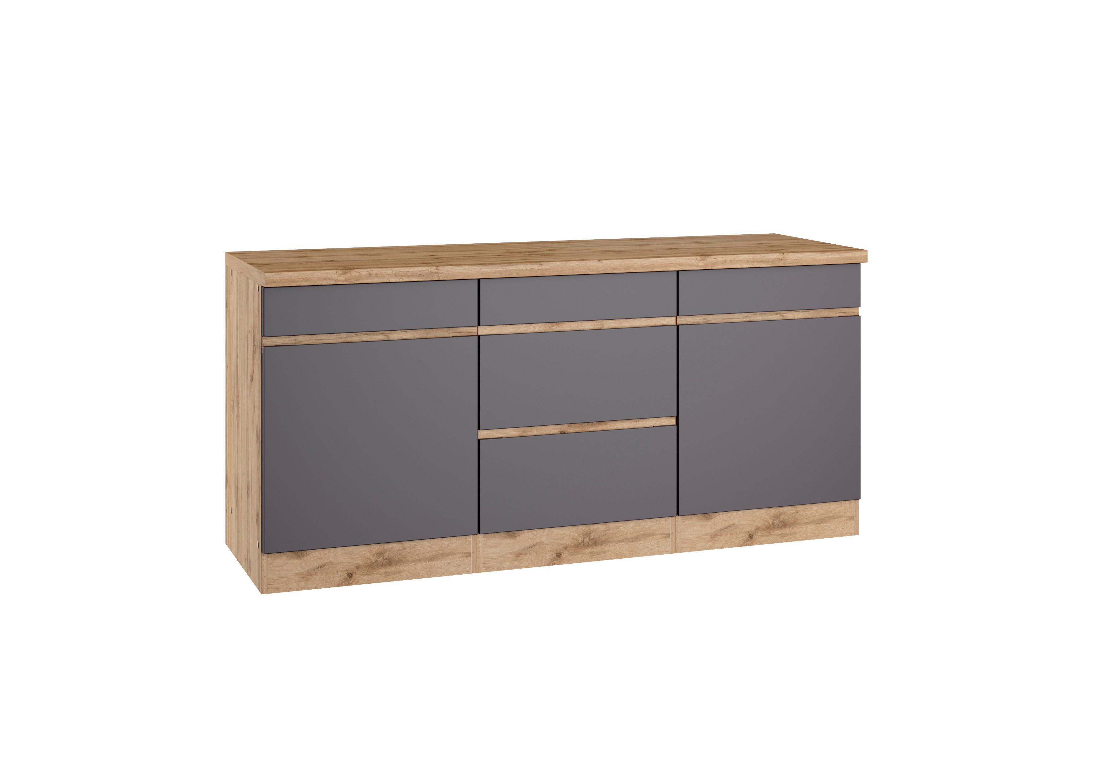 Küchenunterschrank Turin ca. 180x86 cm Grau/Wotaneiche - Eiche Wotan/Grau, Design, Holzwerkstoff (180/86/60cm) - Held