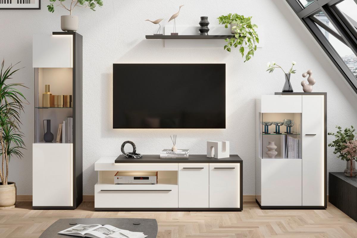 Vitrina Ambiente Plus - bijela/bijela visoki sjaj, Moderno, staklo/drvni materijal (48,5/199,1/43,6cm) - Modern Living