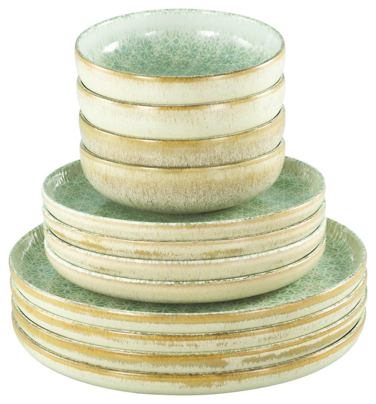 Jedilni Servis Emiliana Green, 12-Delni - krem barve/zelena, Basics, keramika - Creatable