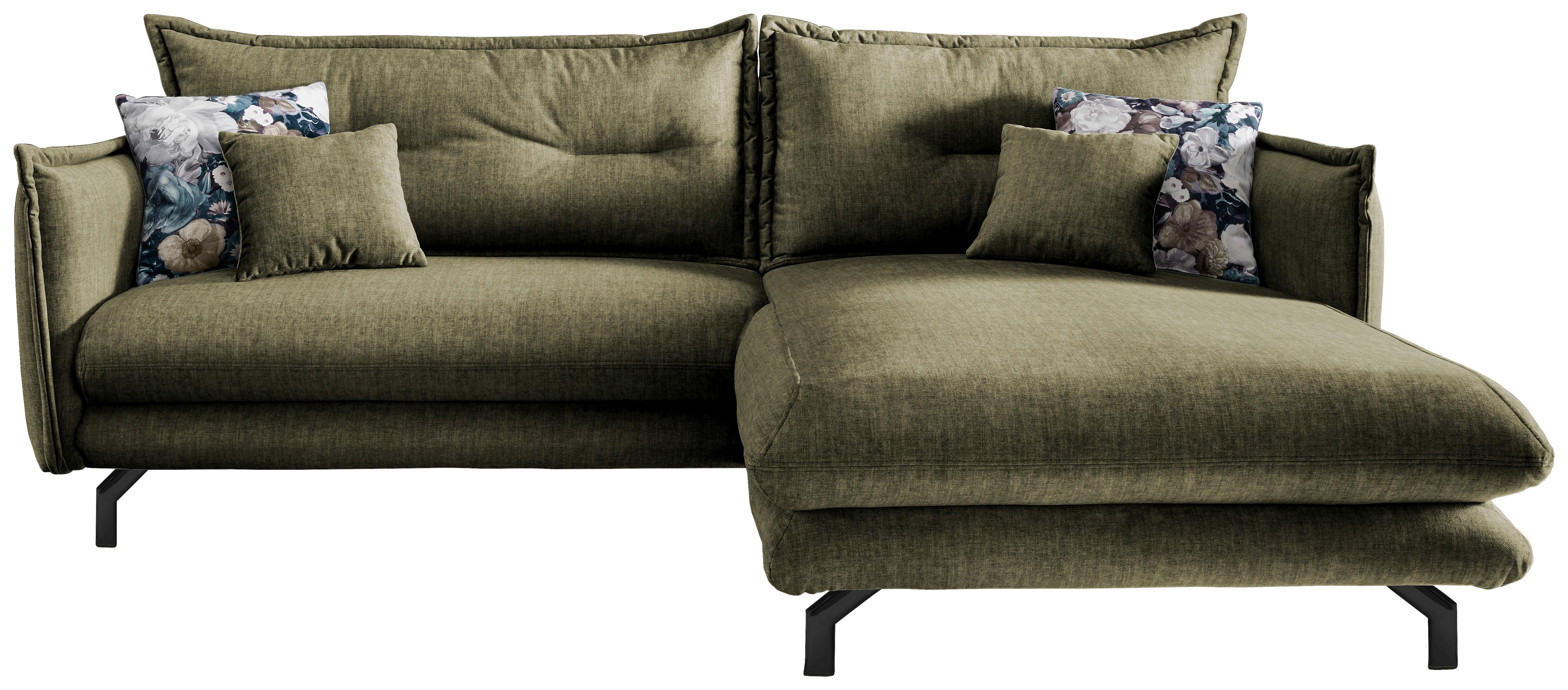 Wohnlandschaft Lava Grün Velours - Türkis/Schwarz, MODERN, Textil/Metall (255/180cm) - Livetastic