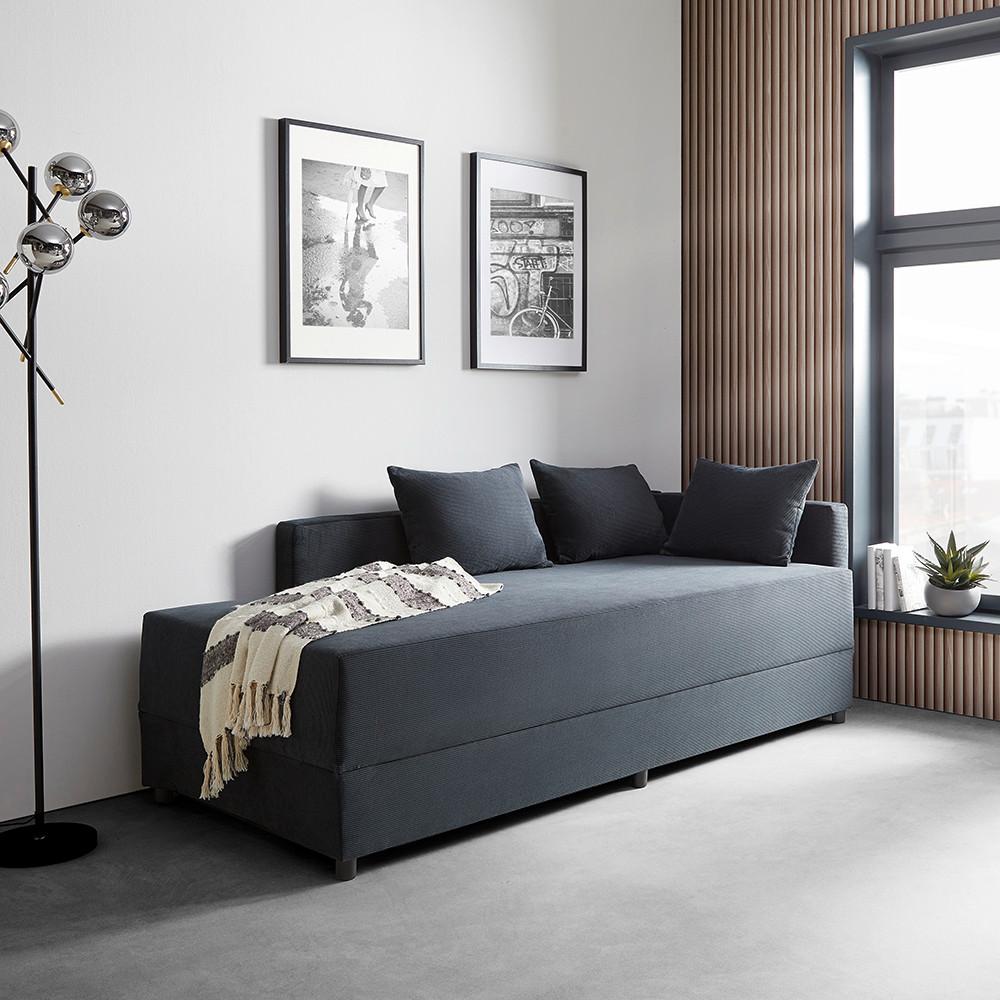 Sofa Elea Dunkelgrau Cord - Dunkelgrau/Schwarz, MODERN, Holz/Kunststoff (90/100/210cm) - Bessagi Home
